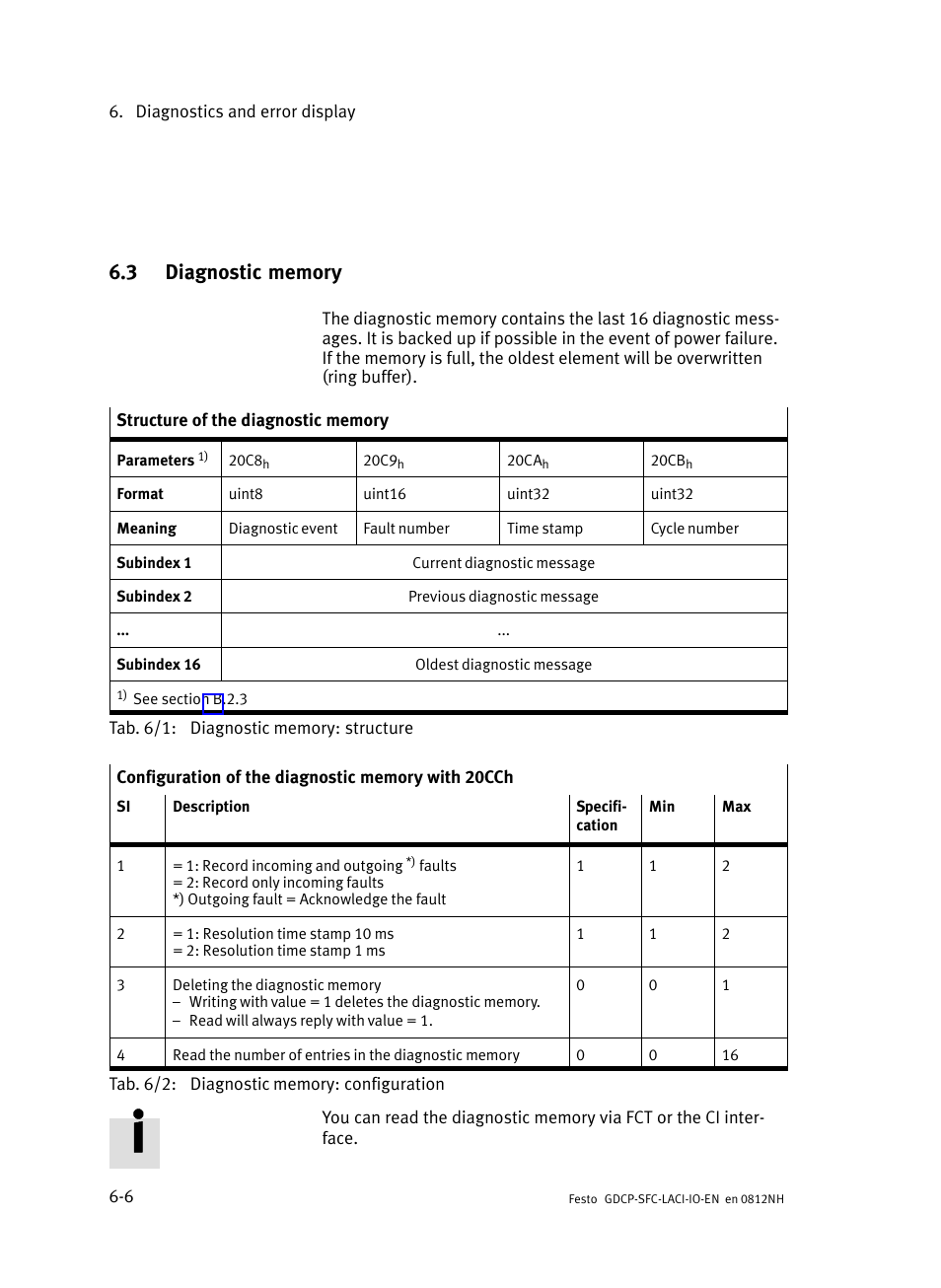 3 diagnostic memory, Diagnostic memory | Festo Контроллеры двигателя SFC-LAC User Manual | Page 146 / 245