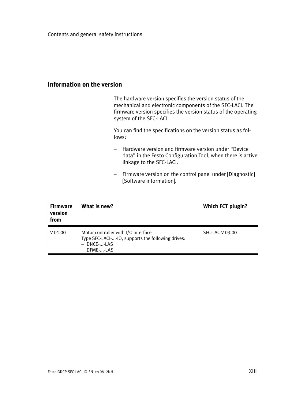 Information on the version, Xiii | Festo Контроллеры двигателя SFC-LAC User Manual | Page 15 / 245