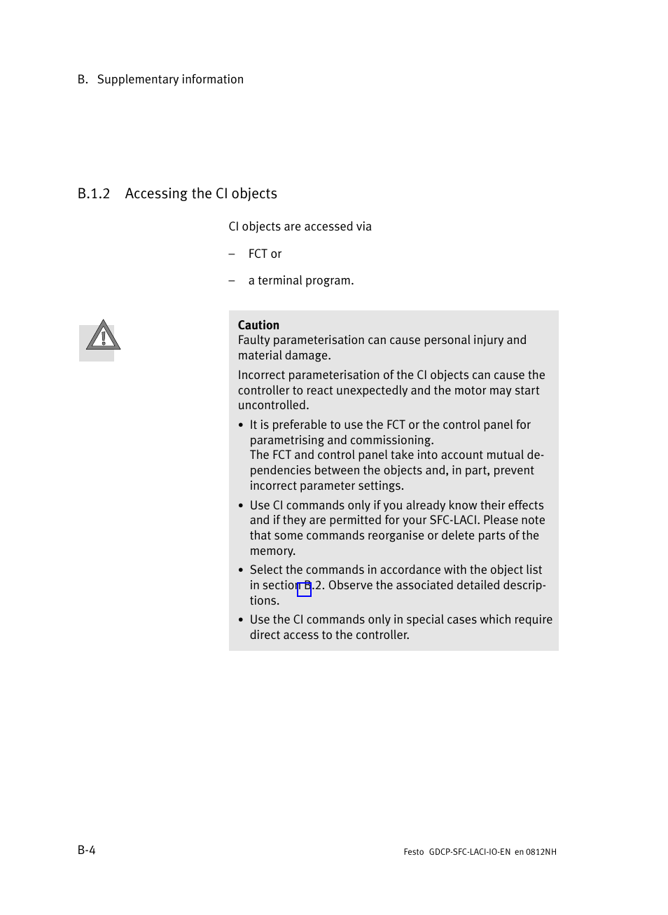 B.1.2 accessing the ci objects, B.1.2, Accessing the ci objects | Festo Контроллеры двигателя SFC-LAC User Manual | Page 166 / 245