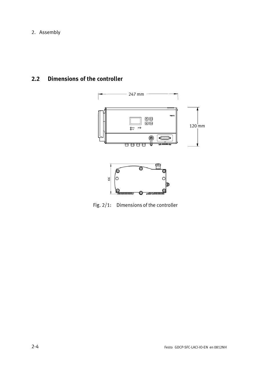 2 dimensions of the controller, Dimensions of the controller | Festo Контроллеры двигателя SFC-LAC User Manual | Page 40 / 245