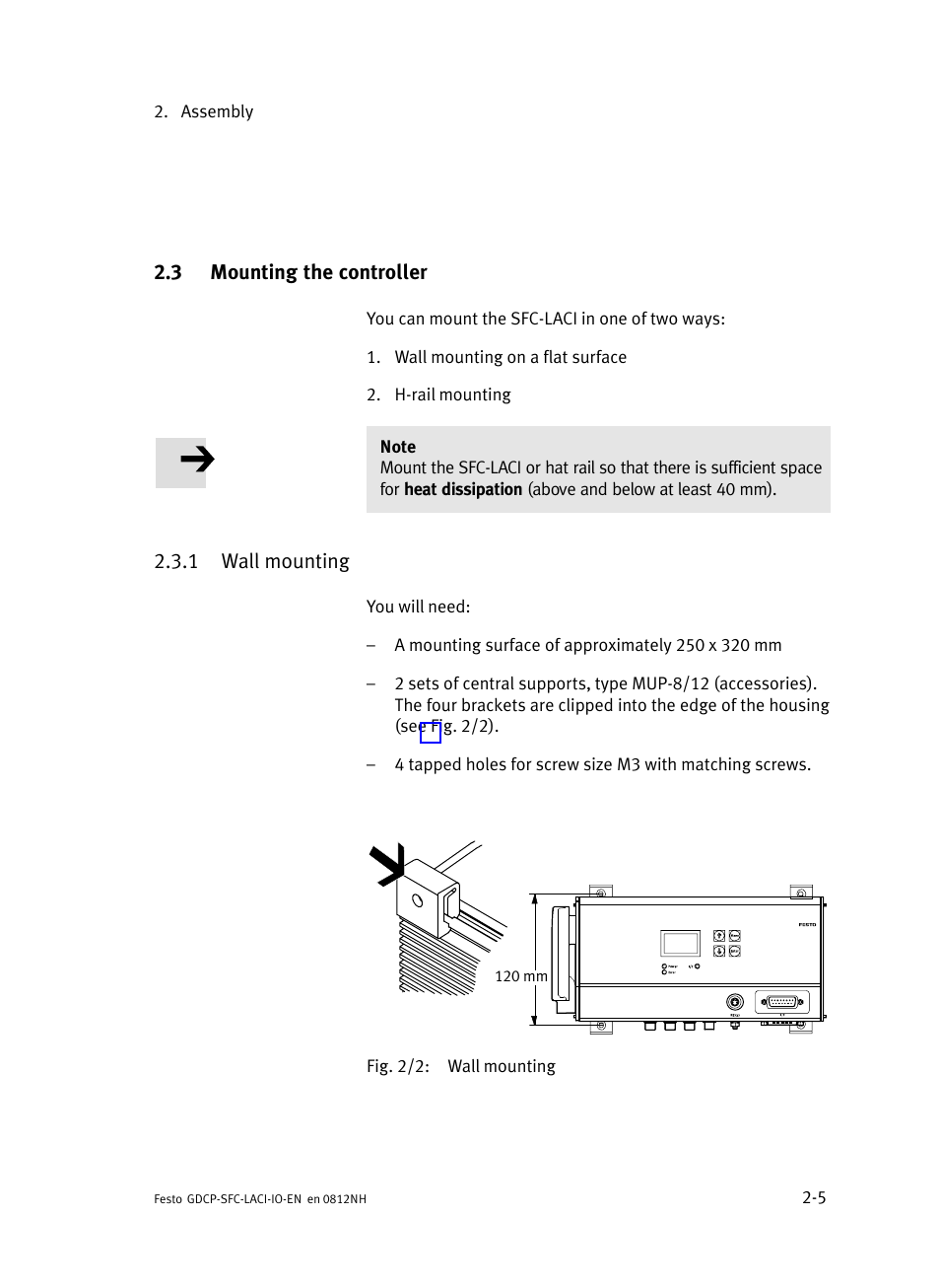 3 mounting the controller, 1 wall mounting, Mounting the controller | Wall mounting | Festo Контроллеры двигателя SFC-LAC User Manual | Page 41 / 245