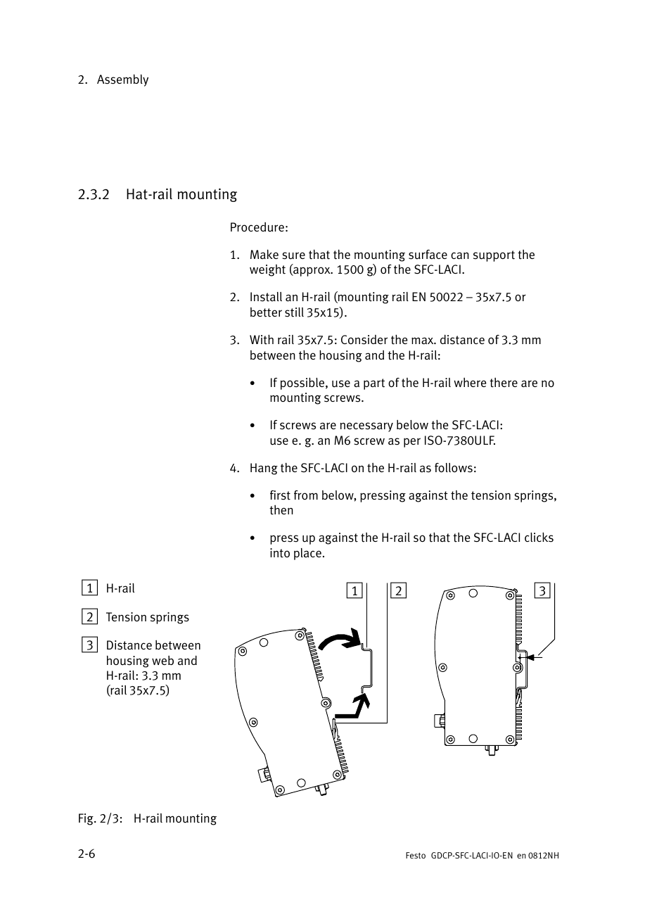2 hat-rail mounting, Hat−rail mounting | Festo Контроллеры двигателя SFC-LAC User Manual | Page 42 / 245