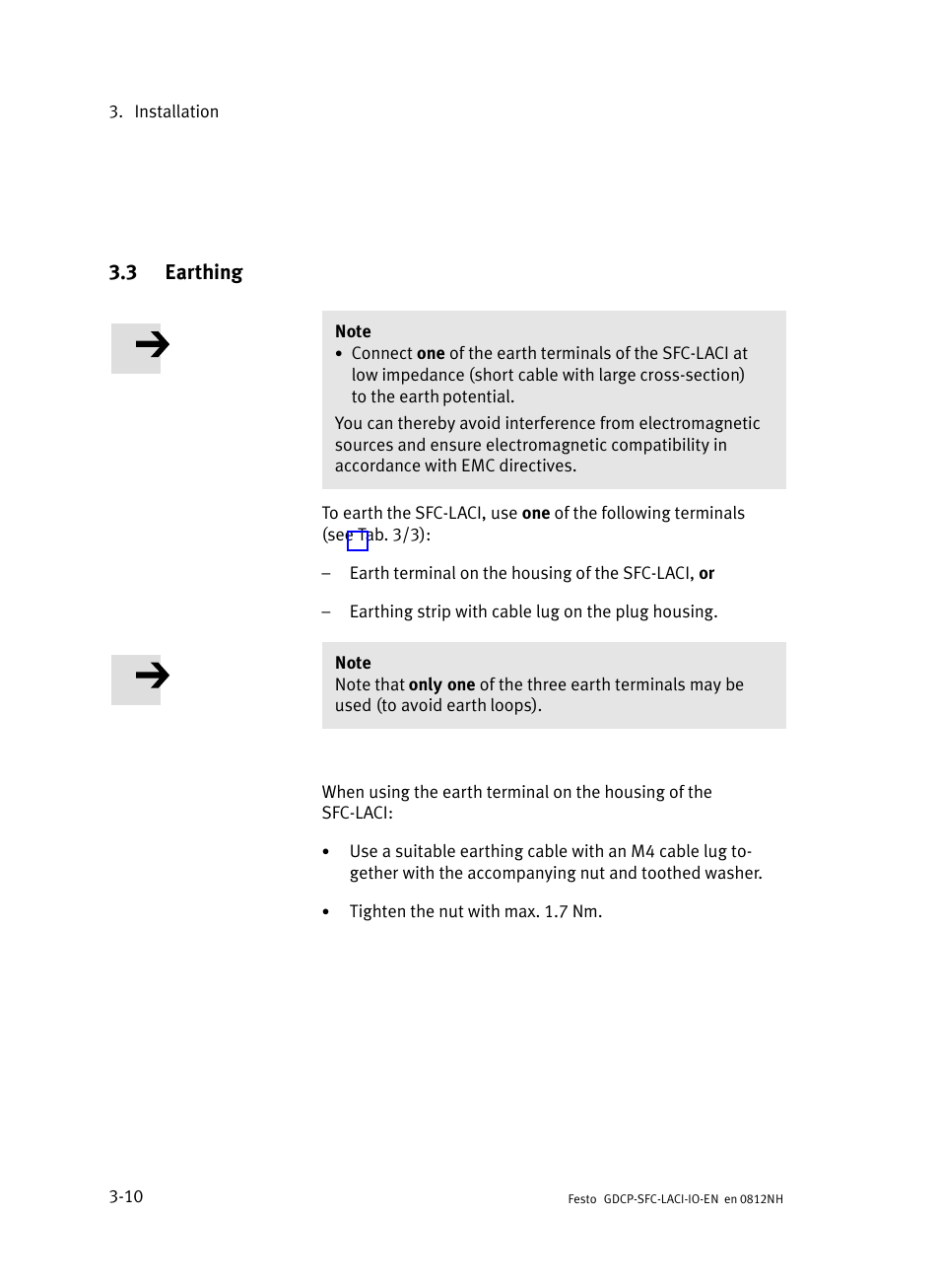 3 earthing, Earthing, Section 3.3 | Festo Контроллеры двигателя SFC-LAC User Manual | Page 52 / 245