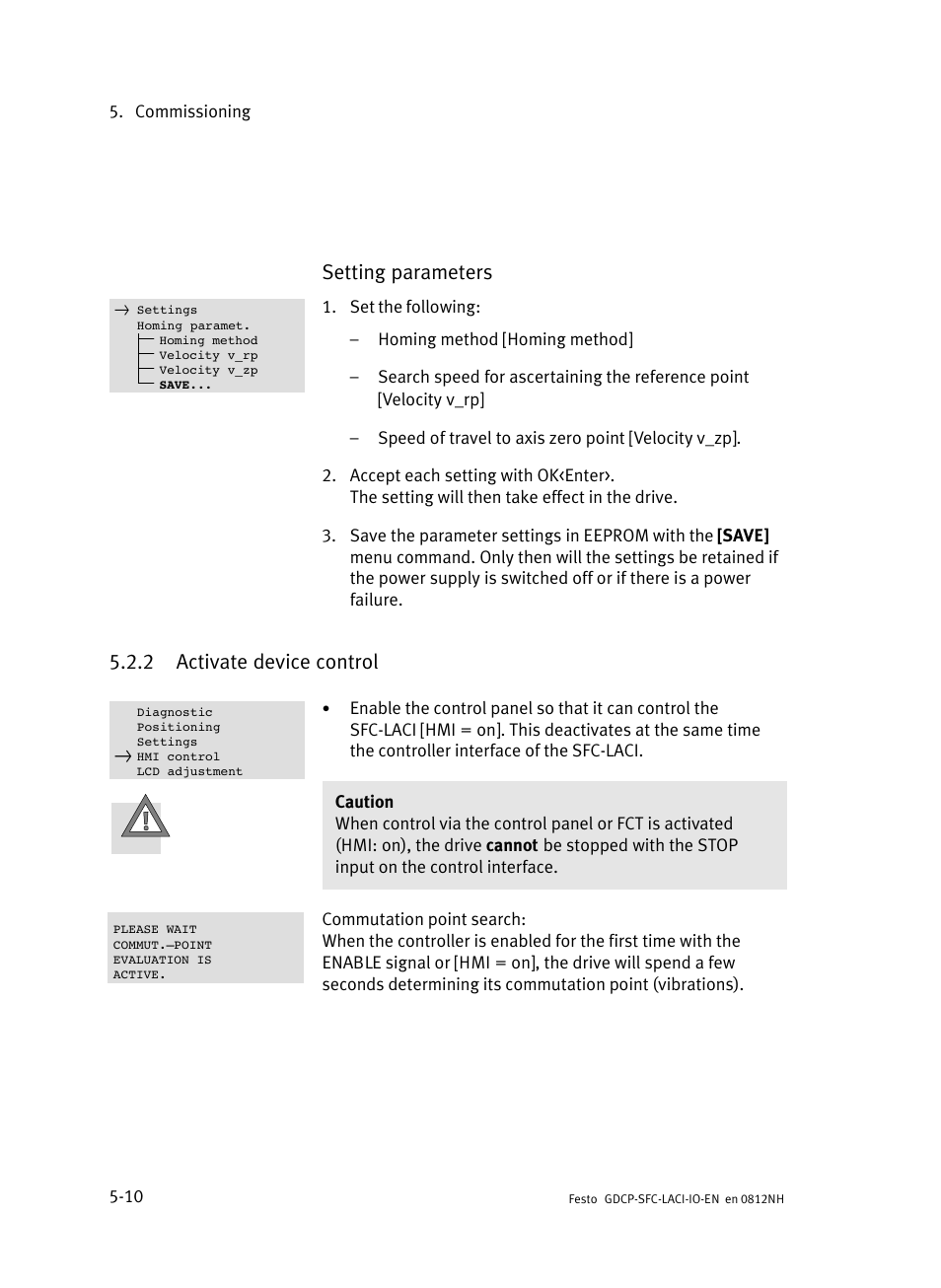 2 activate device control, Activate device control, Setting parameters | Festo Контроллеры двигателя SFC-LAC User Manual | Page 92 / 245