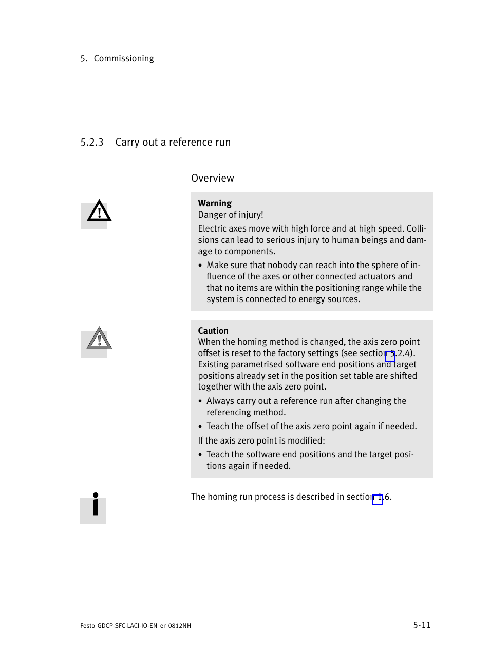 3 carry out a reference run, Carry out a reference run | Festo Контроллеры двигателя SFC-LAC User Manual | Page 93 / 245