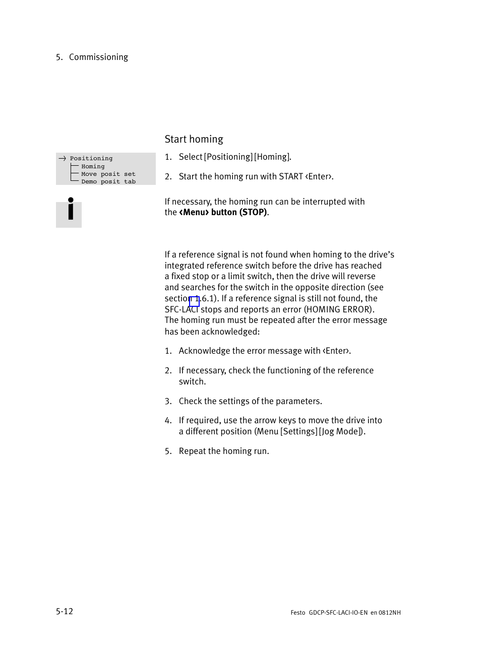 Start homing | Festo Контроллеры двигателя SFC-LAC User Manual | Page 94 / 245