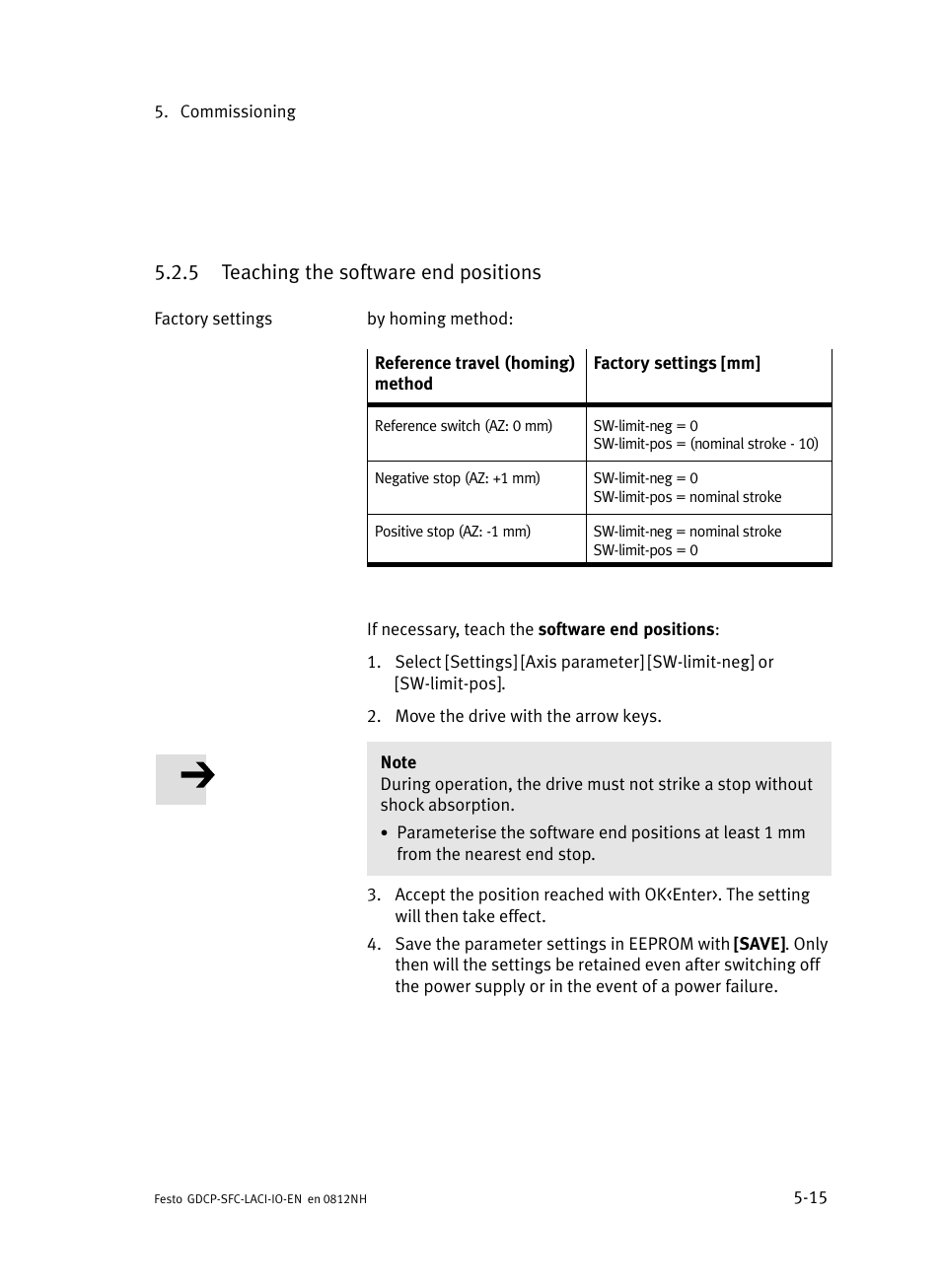 5 teaching the software end positions, Teaching the software end positions | Festo Контроллеры двигателя SFC-LAC User Manual | Page 97 / 245