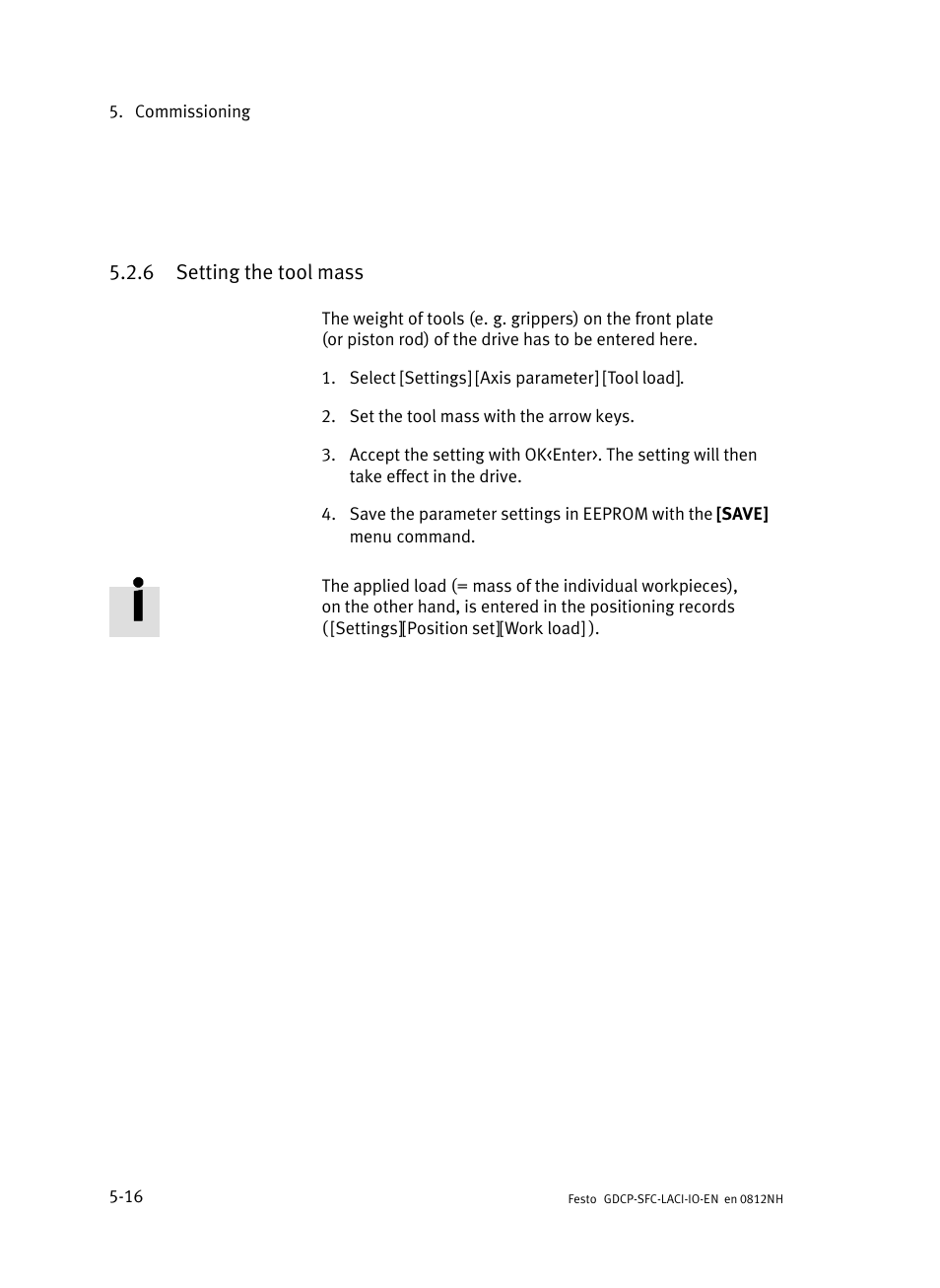 6 setting the tool mass, Setting the tool mass | Festo Контроллеры двигателя SFC-LAC User Manual | Page 98 / 245