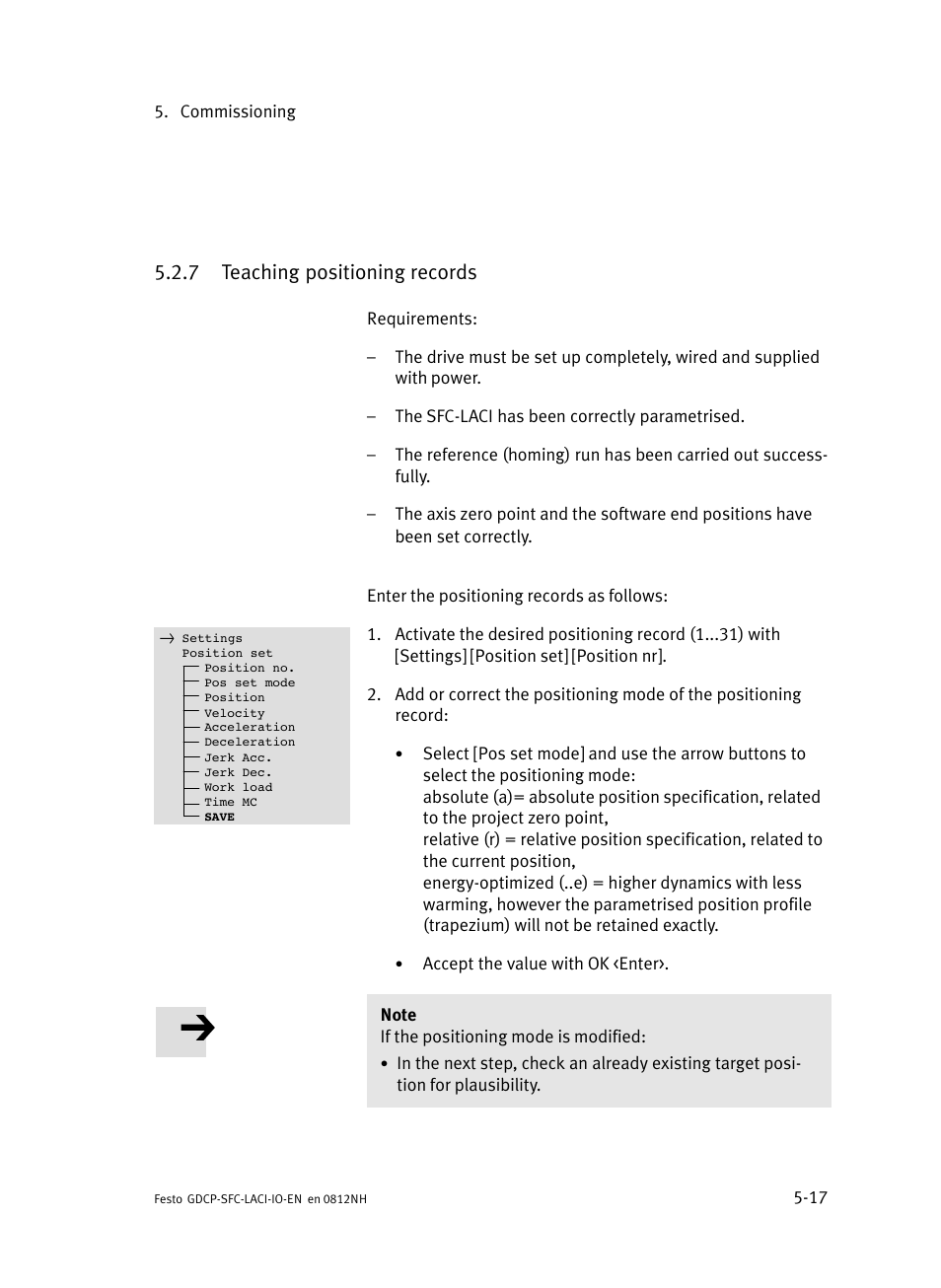 7 teaching positioning records, Teaching positioning records | Festo Контроллеры двигателя SFC-LAC User Manual | Page 99 / 245
