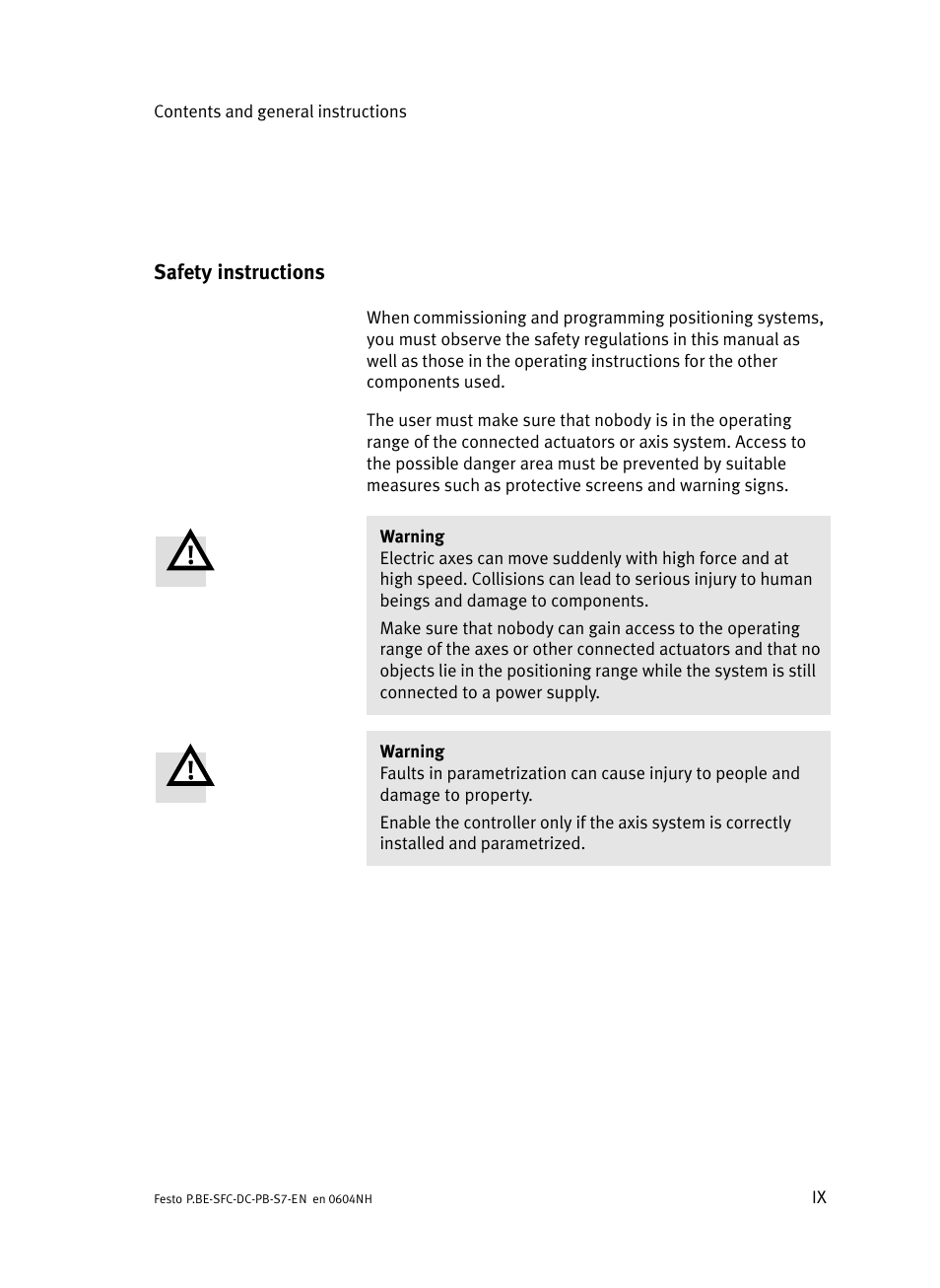 Safety instructions | Festo Контроллер двигателя SFC-ST User Manual | Page 11 / 128