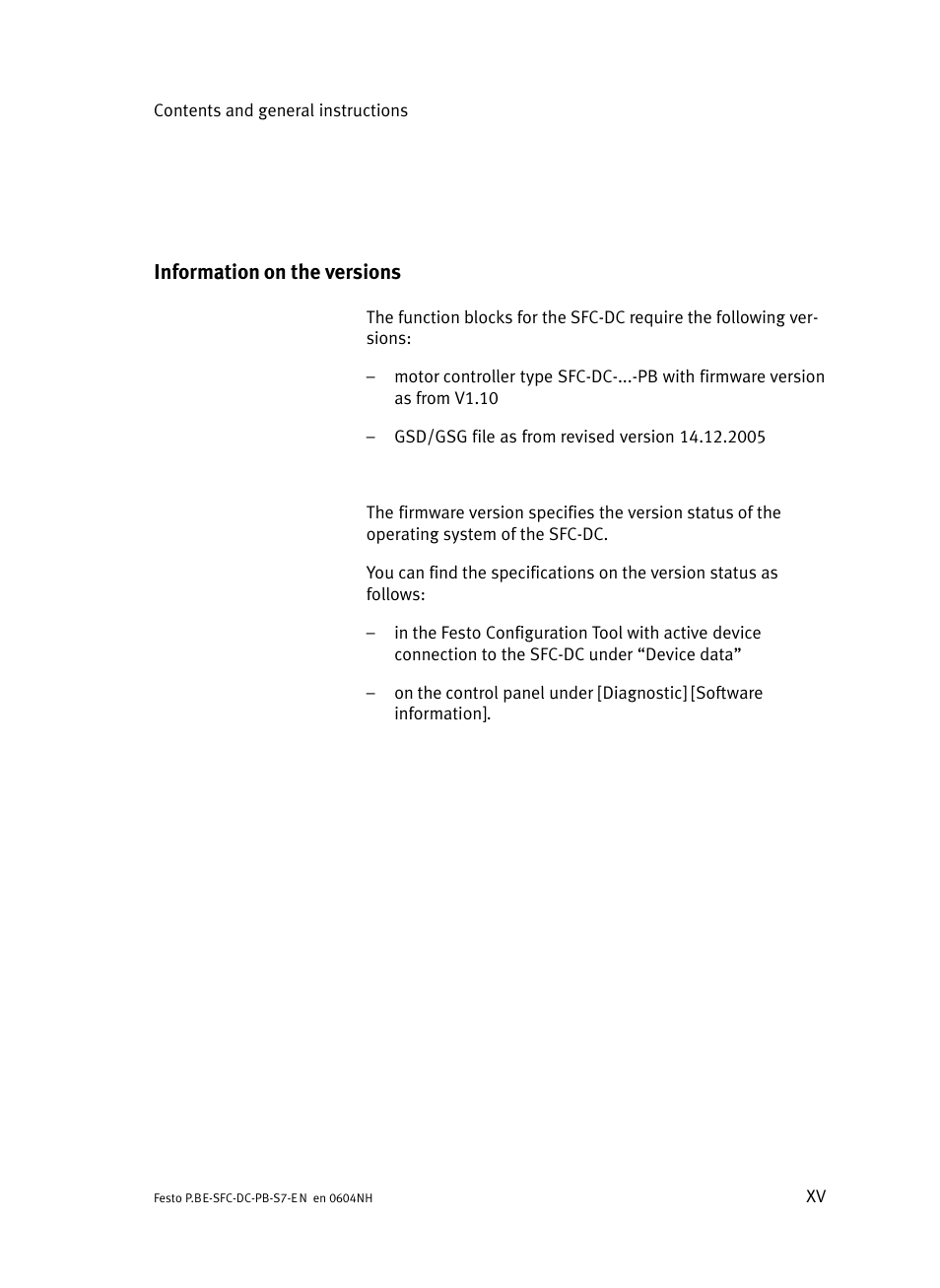 Information on the versions | Festo Контроллер двигателя SFC-ST User Manual | Page 17 / 128