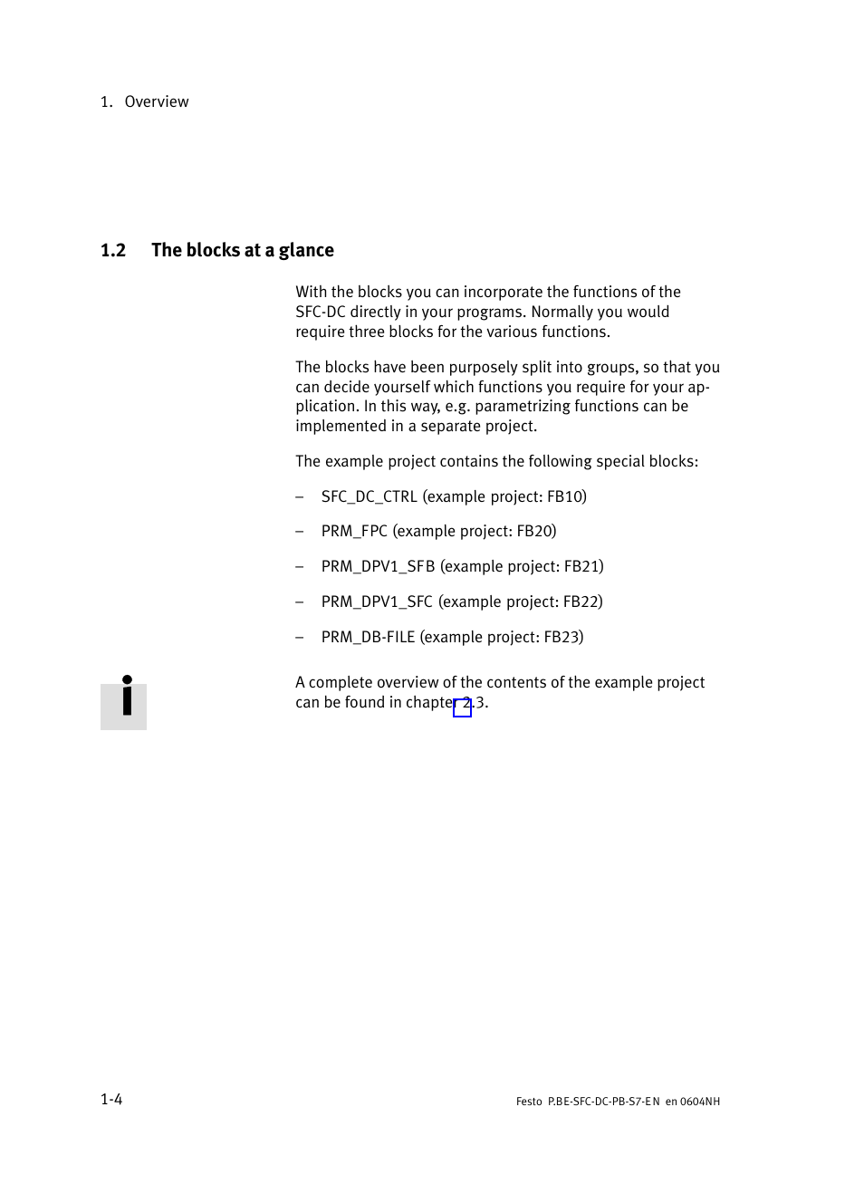 2 the blocks at a glance, The blocks at a glance | Festo Контроллер двигателя SFC-ST User Manual | Page 26 / 128