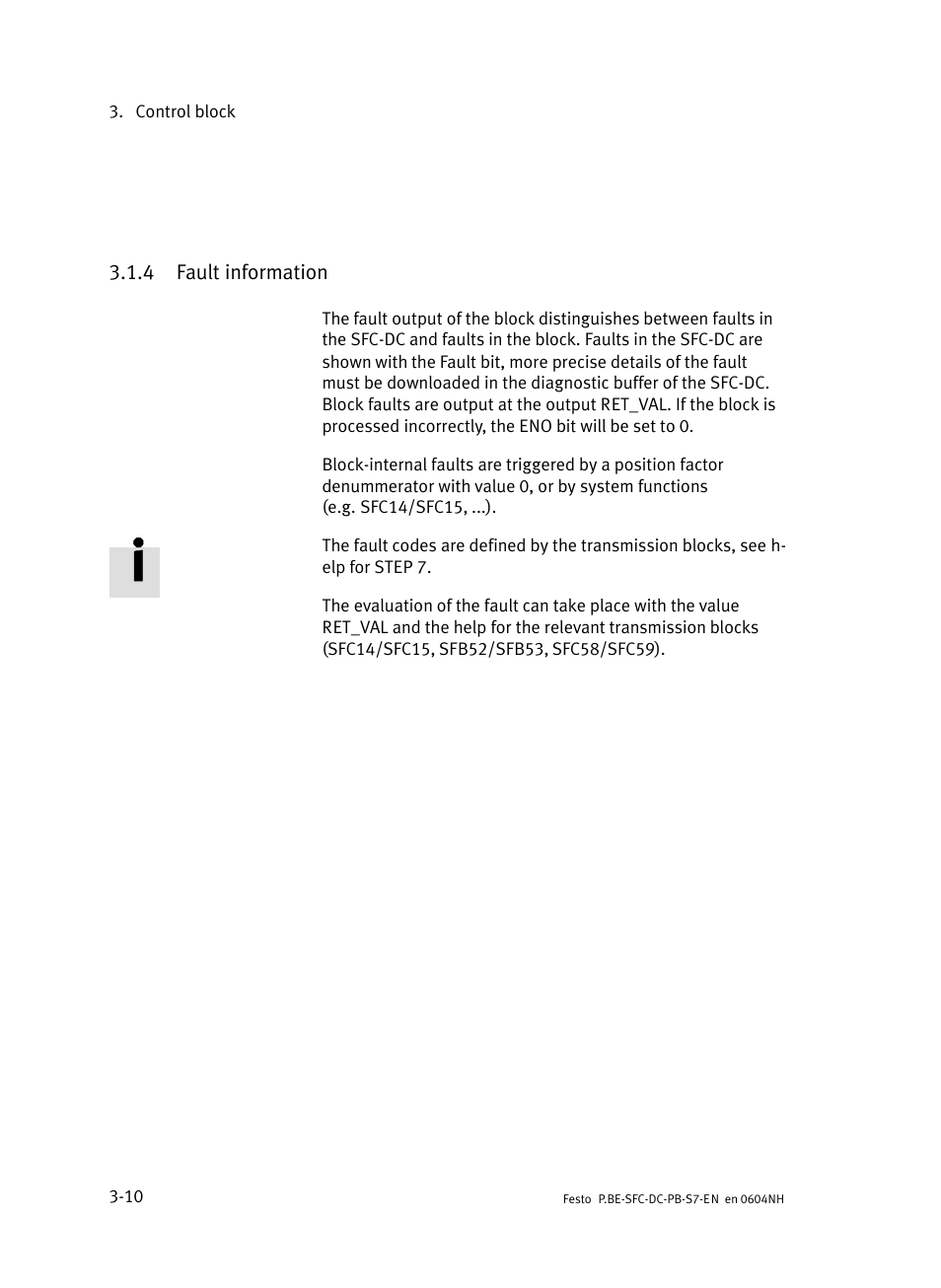 4 fault information, Fault information | Festo Контроллер двигателя SFC-ST User Manual | Page 54 / 128