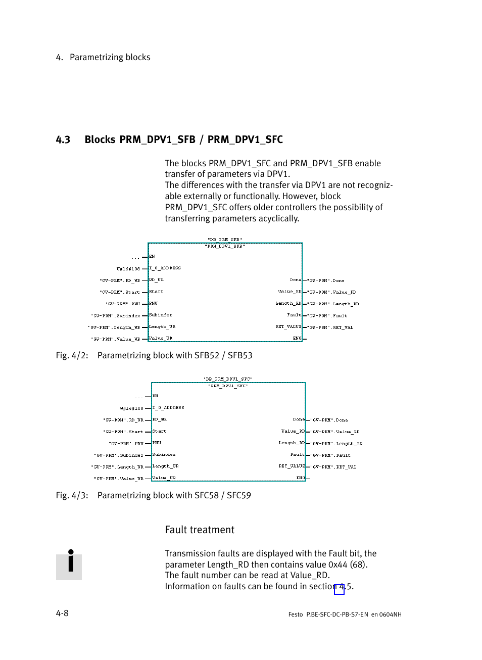 3 blocks prm_dpv1_sfb / prm_dpv1_sfc, Blocks prm_dpv1_sfb / prm_dpv1_sfc | Festo Контроллер двигателя SFC-ST User Manual | Page 62 / 128