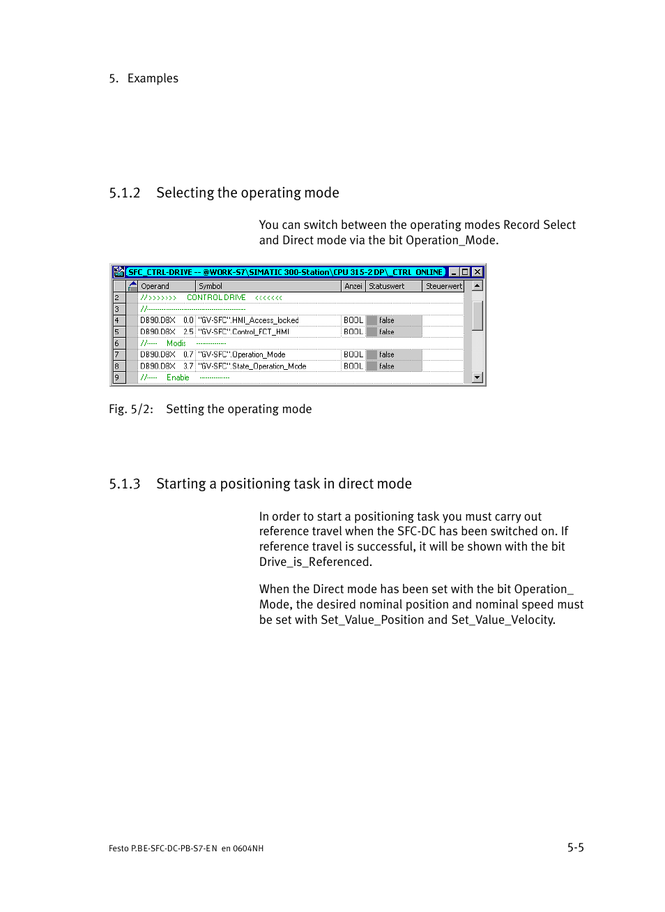 2 selecting the operating mode, 3 starting a positioning task in direct mode, Selecting the operating mode | Starting a positioning task in direct mode | Festo Контроллер двигателя SFC-ST User Manual | Page 77 / 128