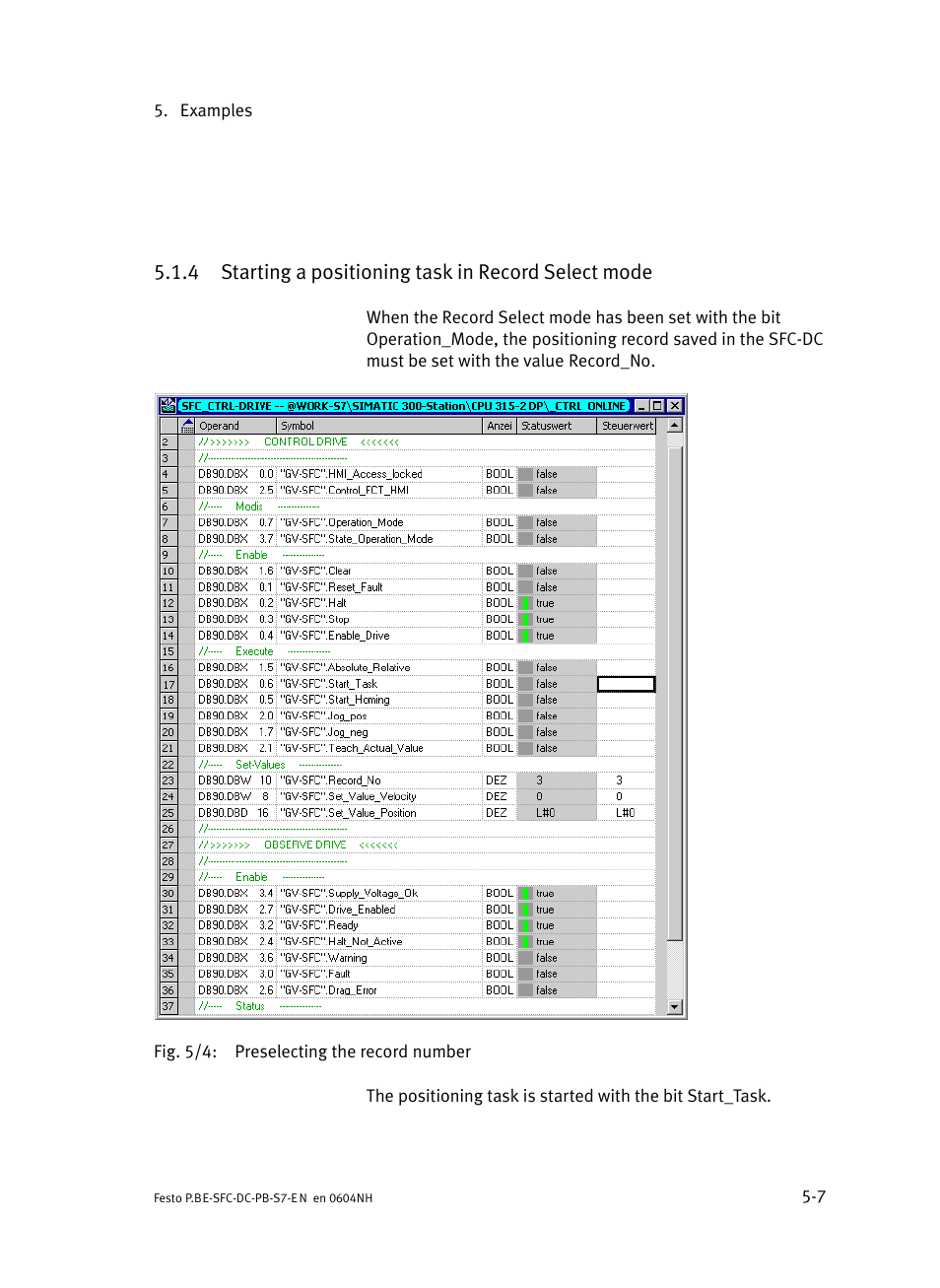 Starting a positioning task in record select mode | Festo Контроллер двигателя SFC-ST User Manual | Page 79 / 128