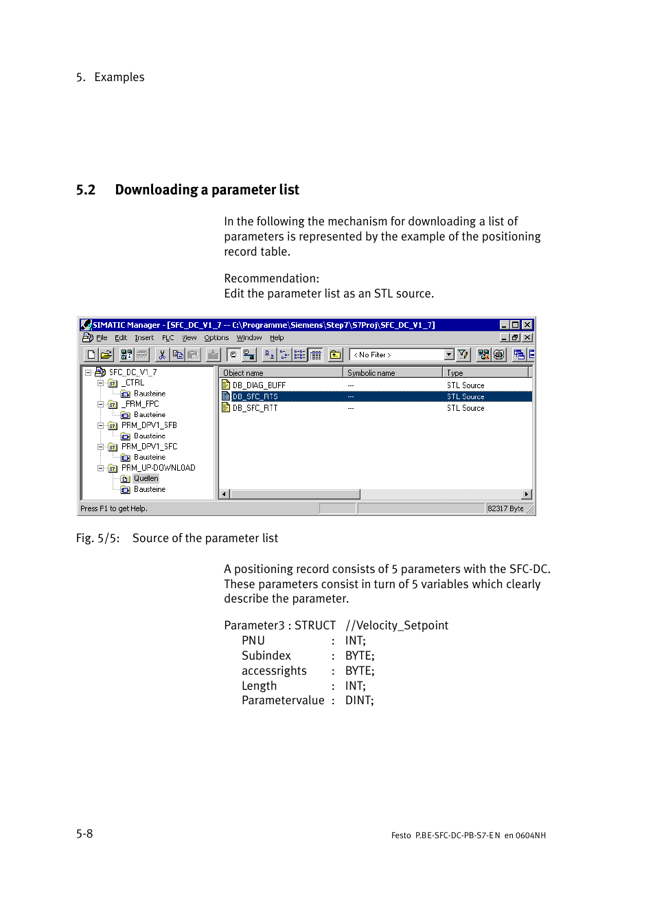 2 downloading a parameter list, Downloading a parameter list | Festo Контроллер двигателя SFC-ST User Manual | Page 80 / 128