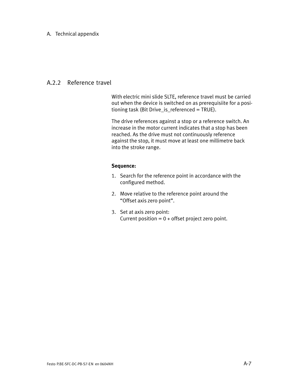 A.2.2 reference travel, A.2.2, Reference travel | Festo Контроллер двигателя SFC-ST User Manual | Page 91 / 128