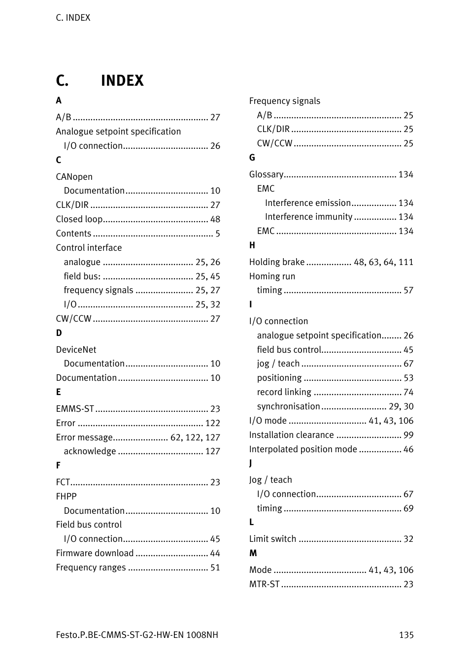 Index, C. index | Festo Контроллеры двигателя CMMS-ST User Manual | Page 135 / 136