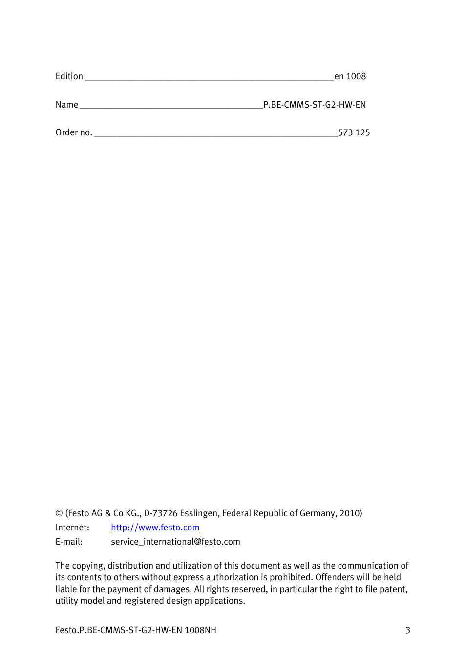 Festo Контроллеры двигателя CMMS-ST User Manual | Page 3 / 136