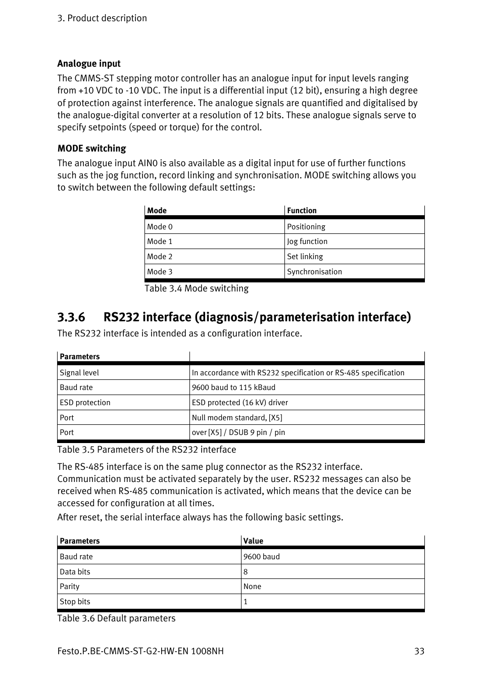 Analogue input, Mode switching | Festo Контроллеры двигателя CMMS-ST User Manual | Page 33 / 136