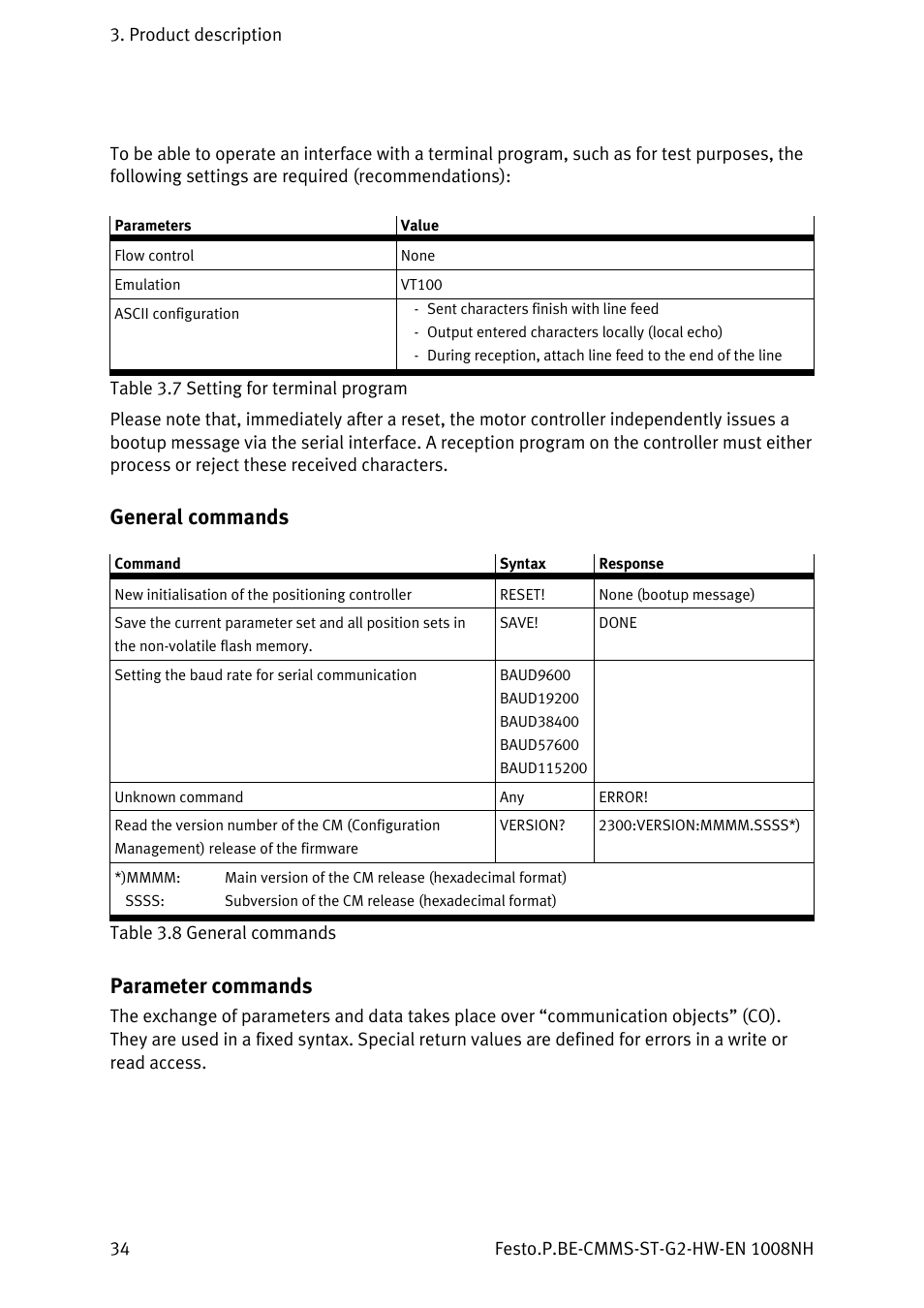 General commands, Parameter commands | Festo Контроллеры двигателя CMMS-ST User Manual | Page 34 / 136