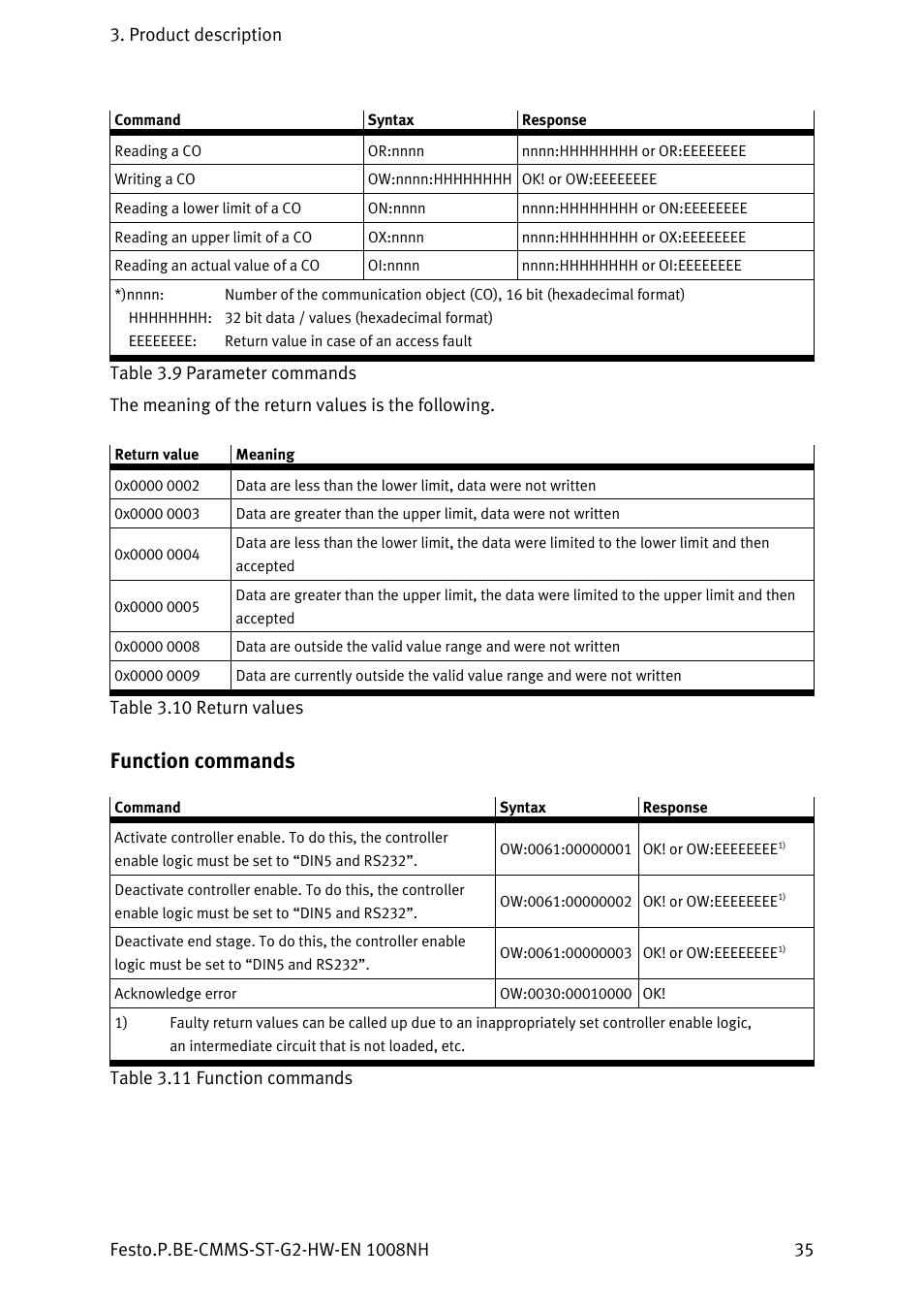 Function commands | Festo Контроллеры двигателя CMMS-ST User Manual | Page 35 / 136