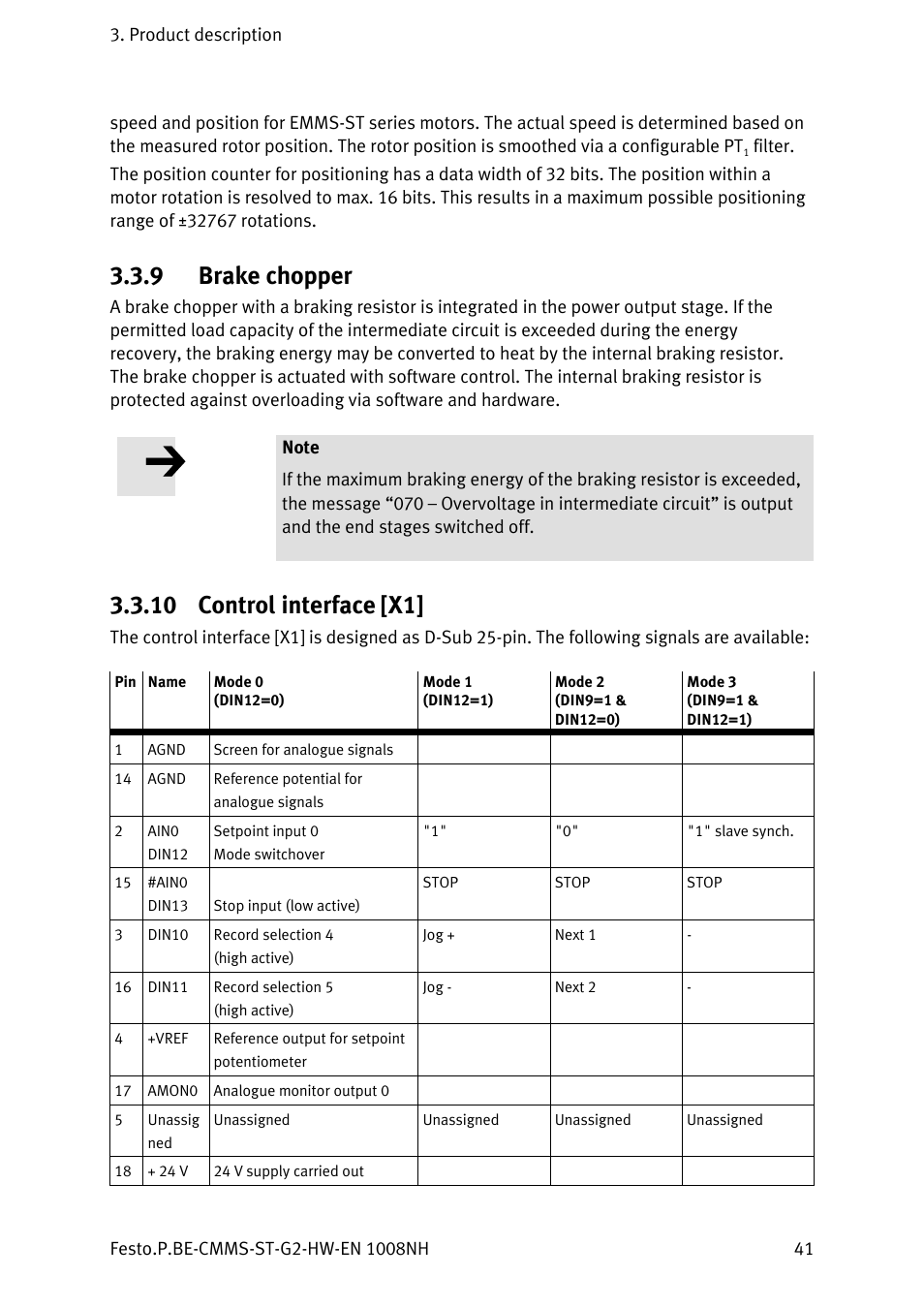 9 brake chopper, 10 control interface [x1, Brake chopper | Control interface [x1 | Festo Контроллеры двигателя CMMS-ST User Manual | Page 41 / 136