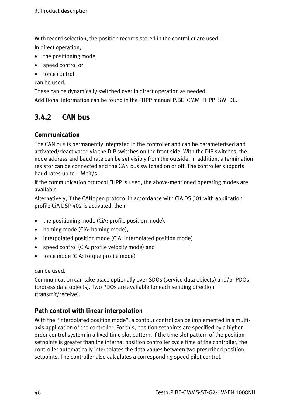 2 can bus, Communication, Path control with linear interpolation | Can bus | Festo Контроллеры двигателя CMMS-ST User Manual | Page 46 / 136