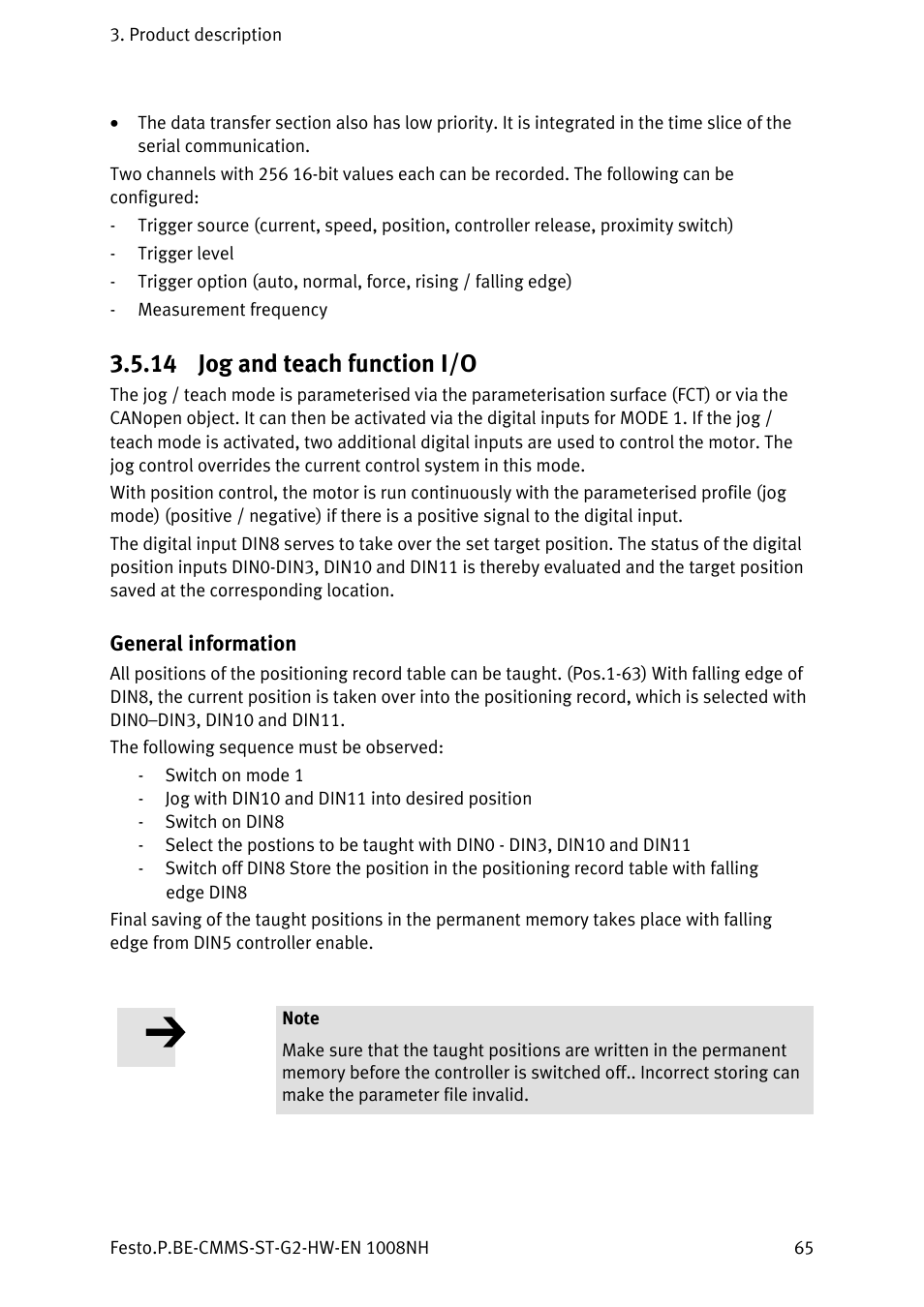 14 jog and teach function i/o, General information, Jog and teach function i/o | Festo Контроллеры двигателя CMMS-ST User Manual | Page 65 / 136