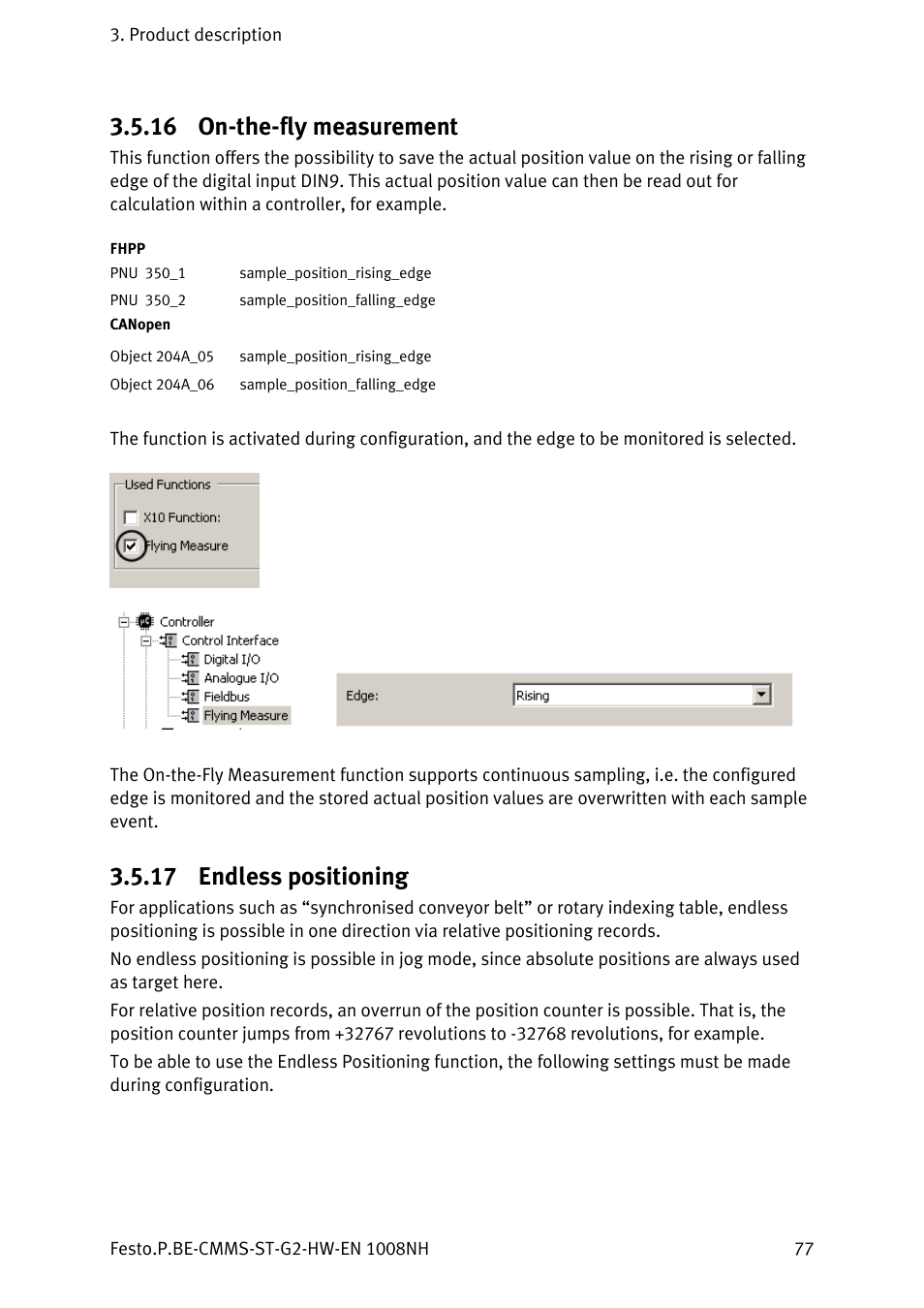 16 on-the-fly measurement, 17 endless positioning, On-the-fly measurement | Endless positioning | Festo Контроллеры двигателя CMMS-ST User Manual | Page 77 / 136