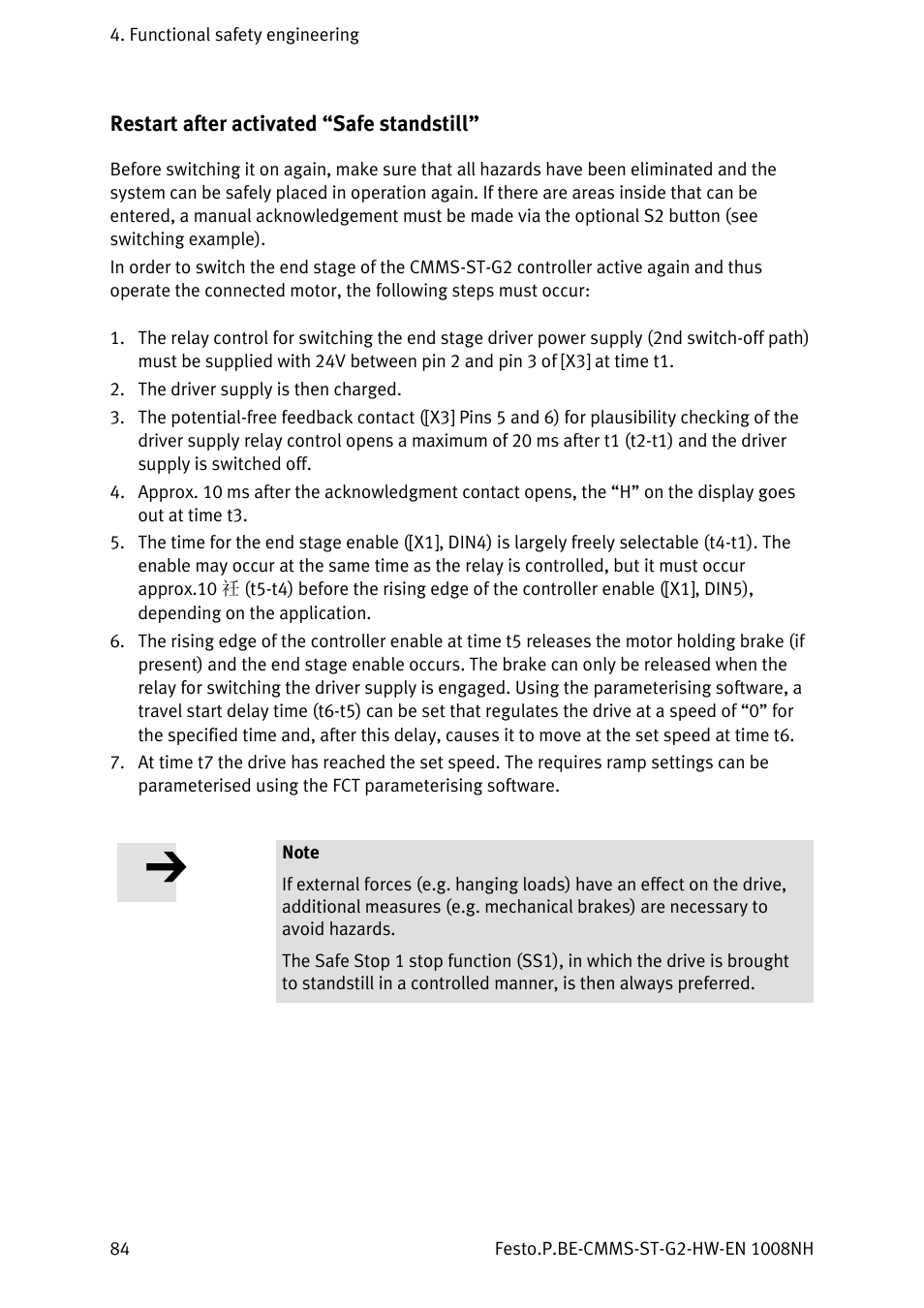 Restart after activated “safe standstill | Festo Контроллеры двигателя CMMS-ST User Manual | Page 84 / 136