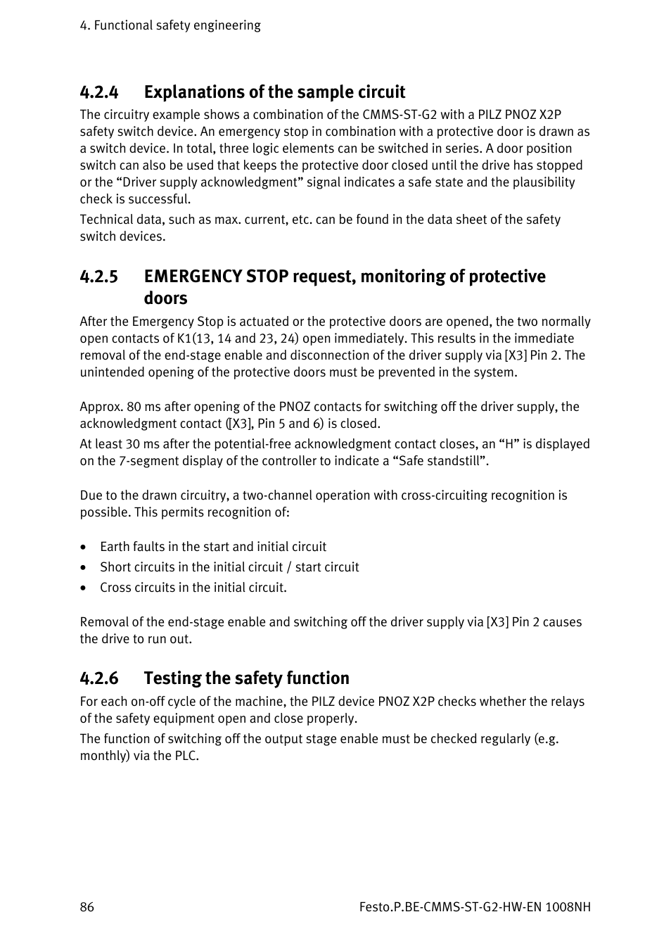 4 explanations of the sample circuit, 6 testing the safety function, Explanations of the sample circuit | Testing the safety function | Festo Контроллеры двигателя CMMS-ST User Manual | Page 86 / 136