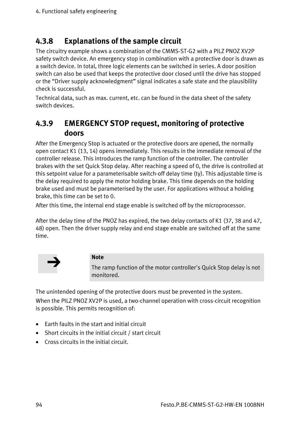 8 explanations of the sample circuit, Explanations of the sample circuit | Festo Контроллеры двигателя CMMS-ST User Manual | Page 94 / 136