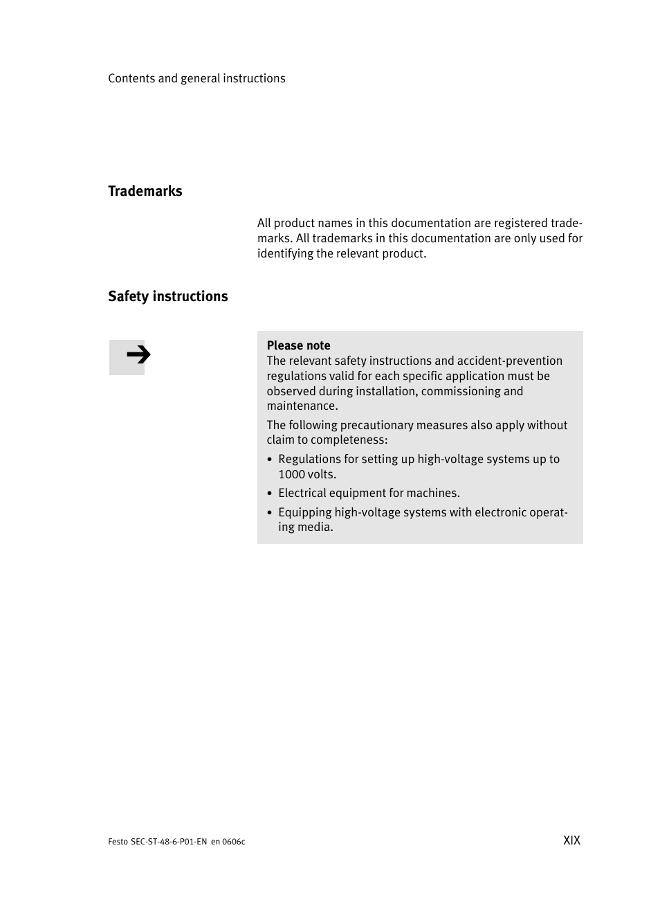 Trademarks, Safety instructions | Festo Контроллер двигателя SEC-ST User Manual | Page 21 / 66