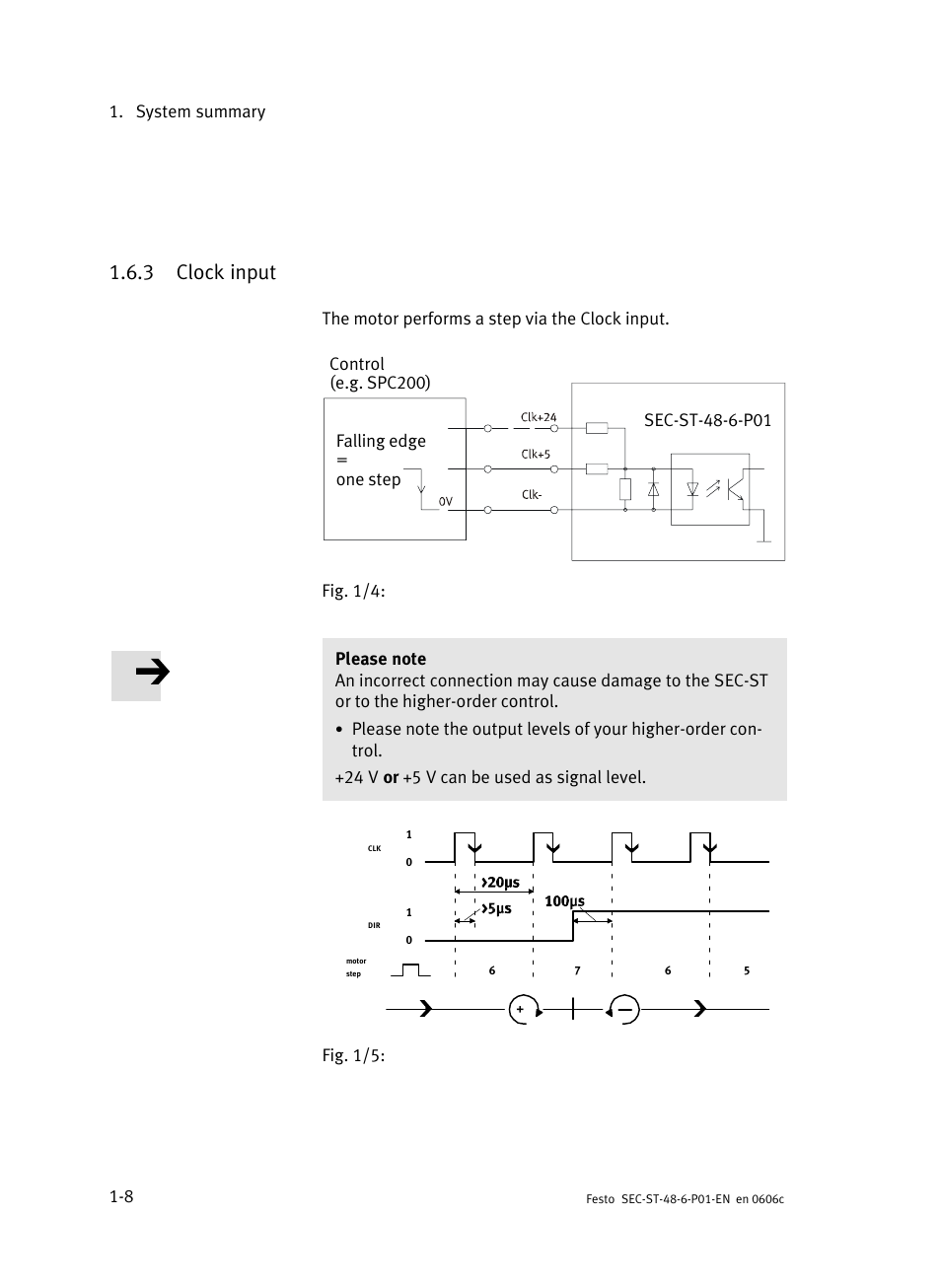 3 clock input, Clock input | Festo Контроллер двигателя SEC-ST User Manual | Page 30 / 66