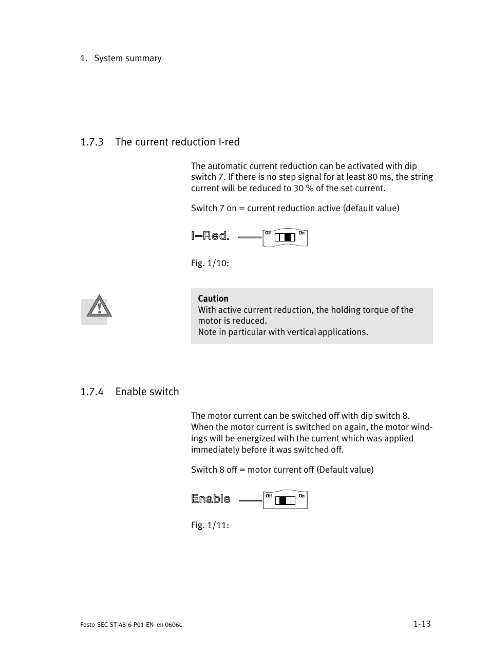 3 the current reduction i-red, 4 enable switch, The current reduction i−red | Enable switch | Festo Контроллер двигателя SEC-ST User Manual | Page 35 / 66