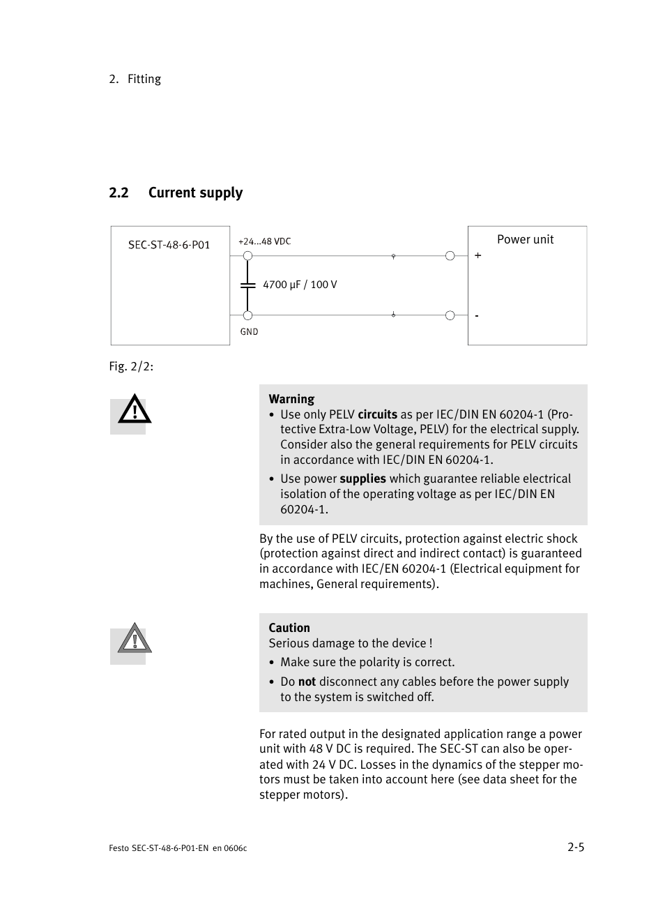 2 current supply, Current supply | Festo Контроллер двигателя SEC-ST User Manual | Page 41 / 66