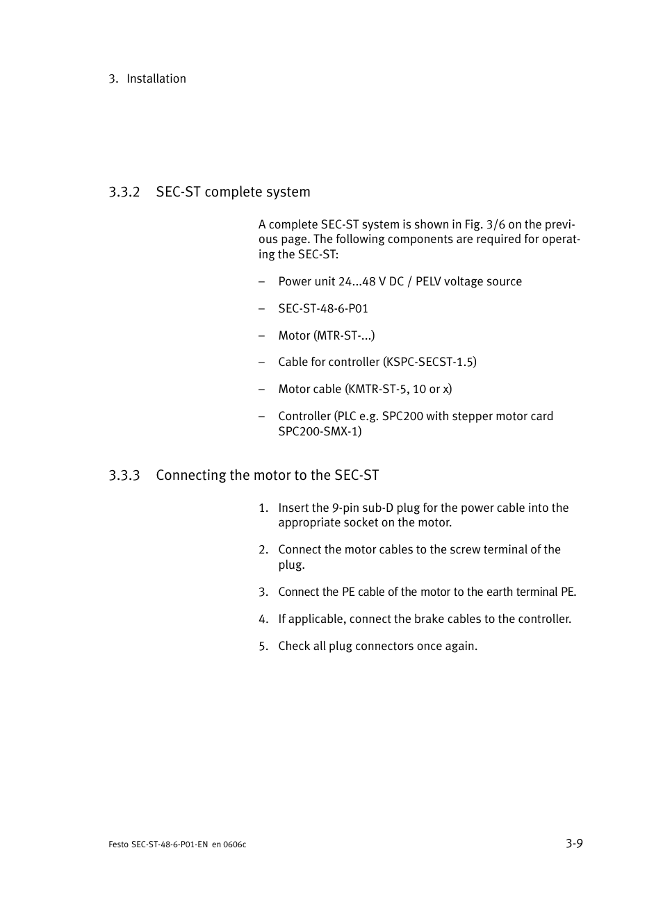 2 sec-st complete system, 3 connecting the motor to the sec-st, Sec−st complete system | Connecting the motor to the sec−st | Festo Контроллер двигателя SEC-ST User Manual | Page 51 / 66