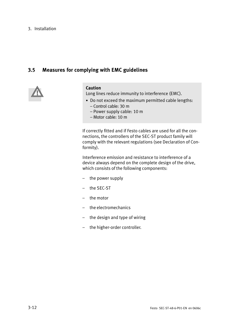 5 measures for complying with emc guidelines, Measures for complying with emc guidelines | Festo Контроллер двигателя SEC-ST User Manual | Page 54 / 66