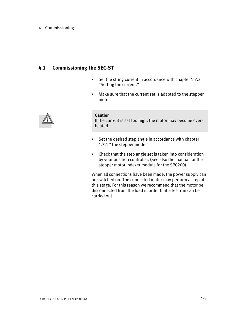 1 commissioning the sec-st, Commissioning the sec−st, 1 commissioning the sec−st | Festo Контроллер двигателя SEC-ST User Manual | Page 57 / 66