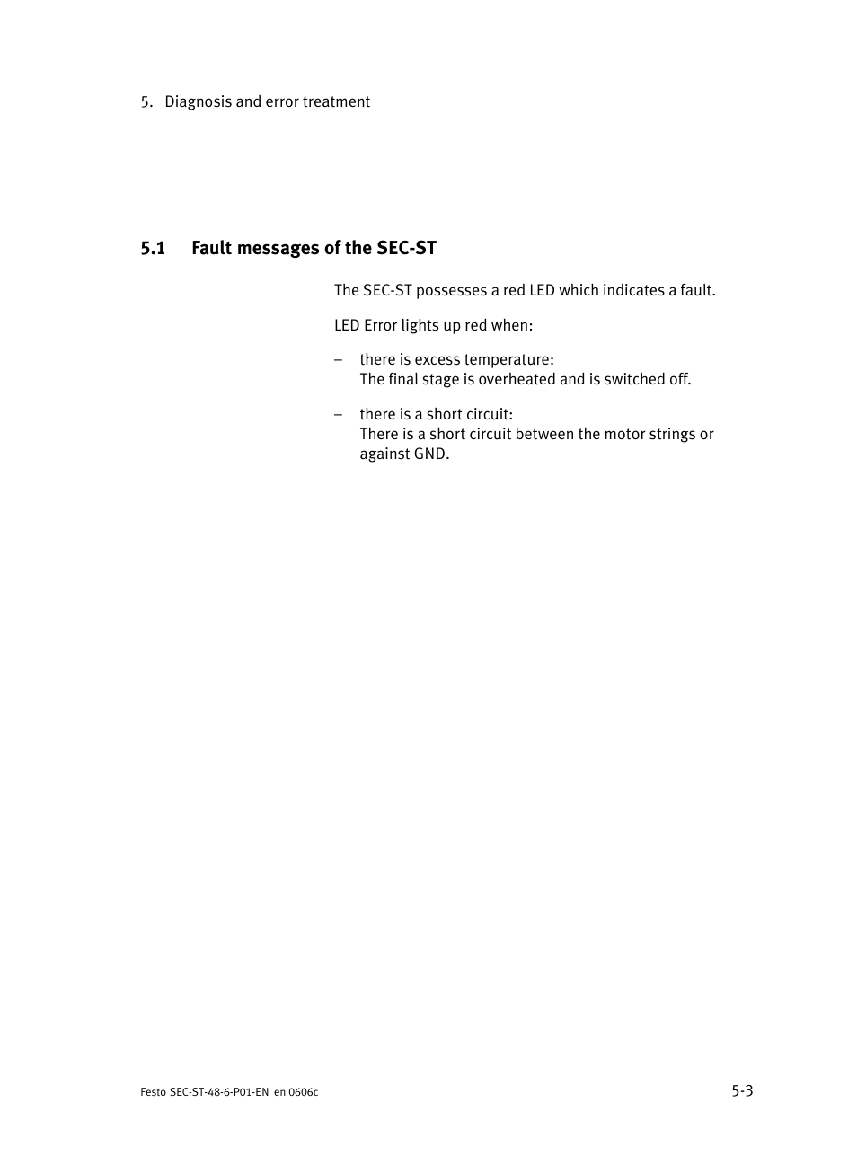 1 fault messages of the sec-st, Fault messages of the sec−st | Festo Контроллер двигателя SEC-ST User Manual | Page 61 / 66