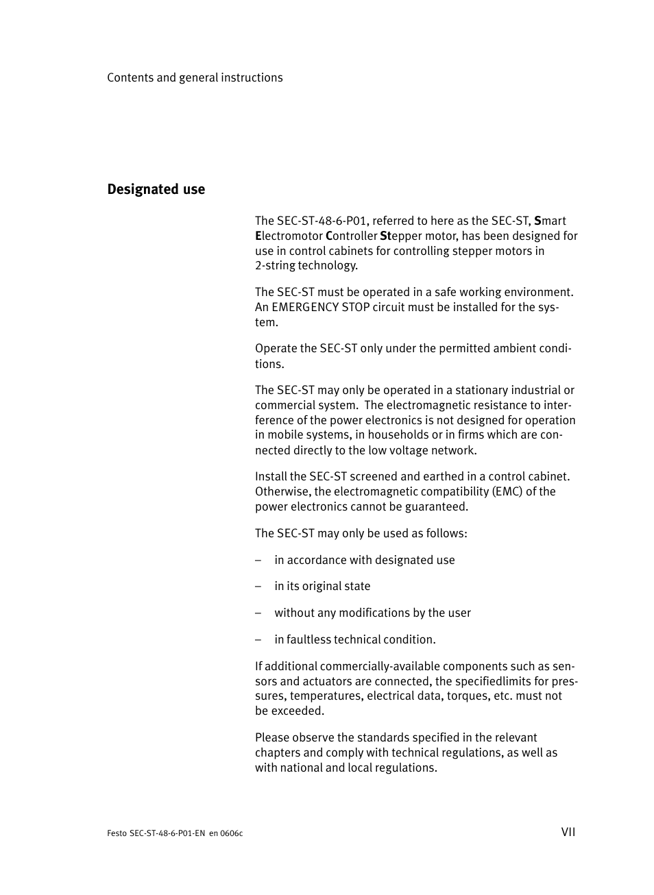 Designated use | Festo Контроллер двигателя SEC-ST User Manual | Page 9 / 66