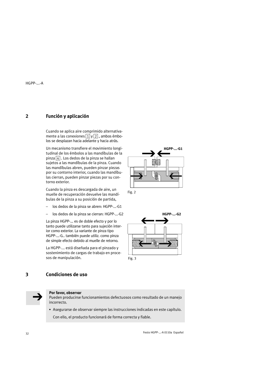 2función y aplicación, 3condiciones de uso | Festo Параллельный захват HGPP User Manual | Page 32 / 88