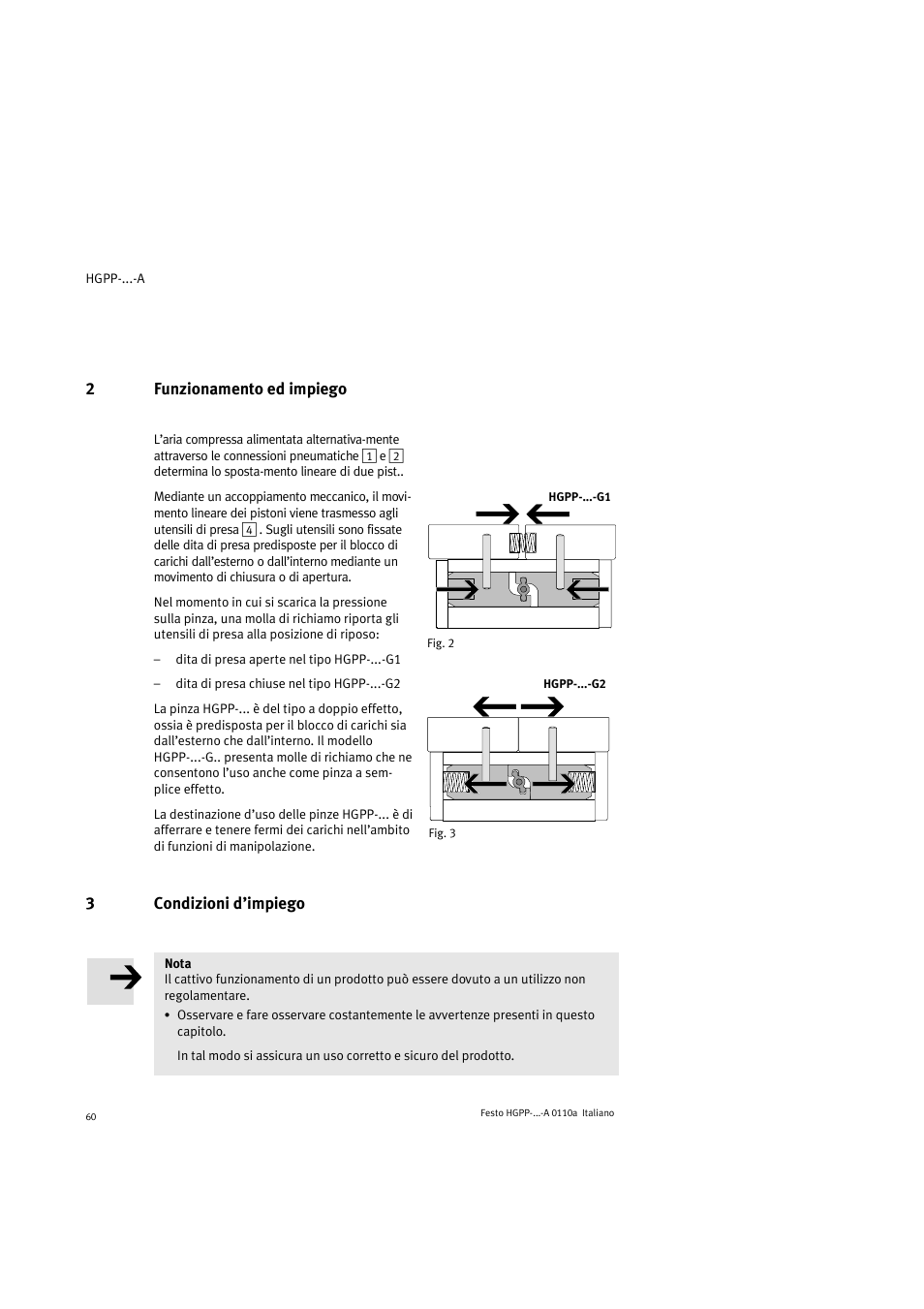 2funzionamento ed impiego, 3condizioni d’impiego | Festo Параллельный захват HGPP User Manual | Page 60 / 88