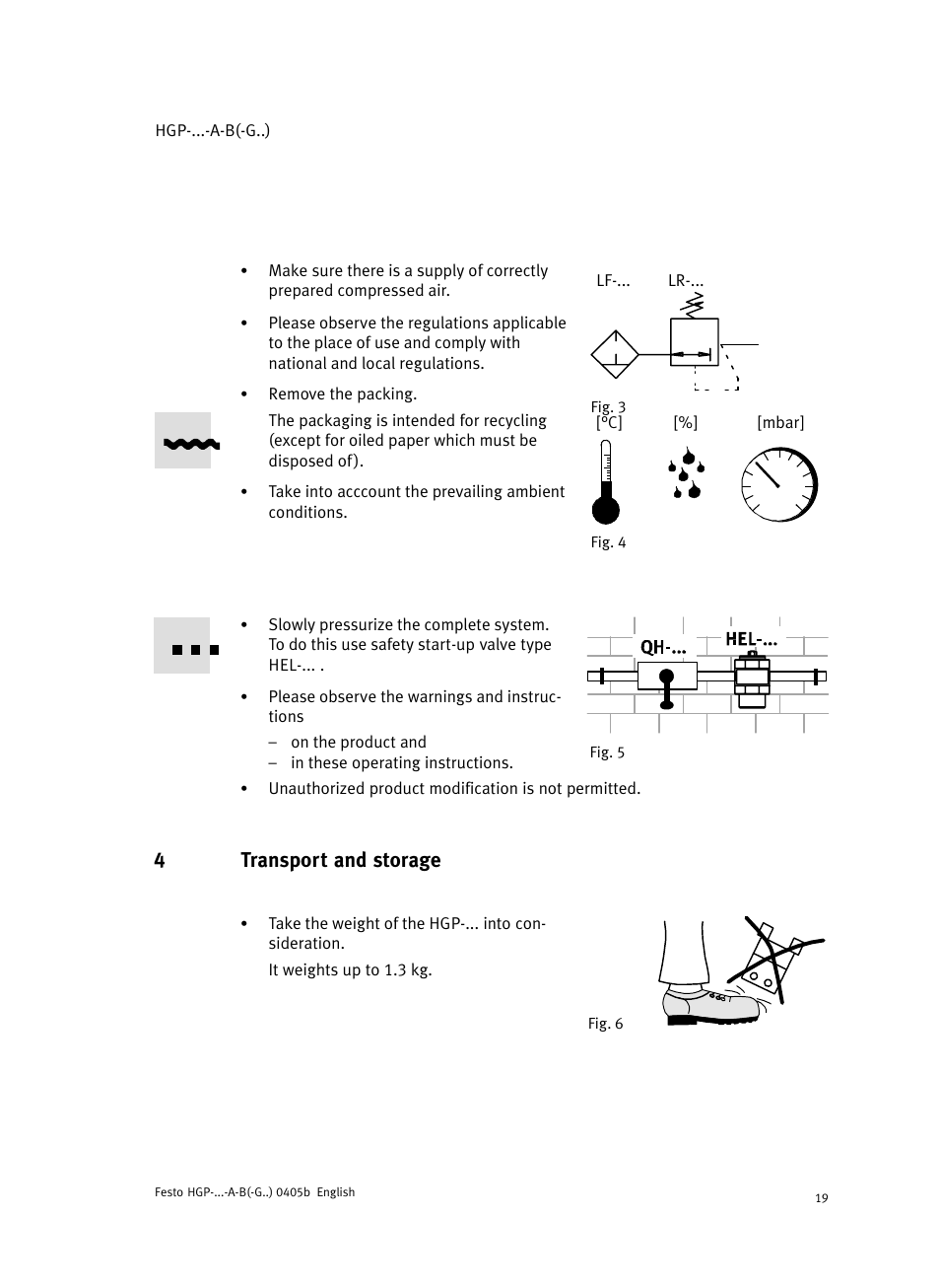 4 transport and storage, 4transport and storage | Festo Параллельный захват HGP User Manual | Page 19 / 88