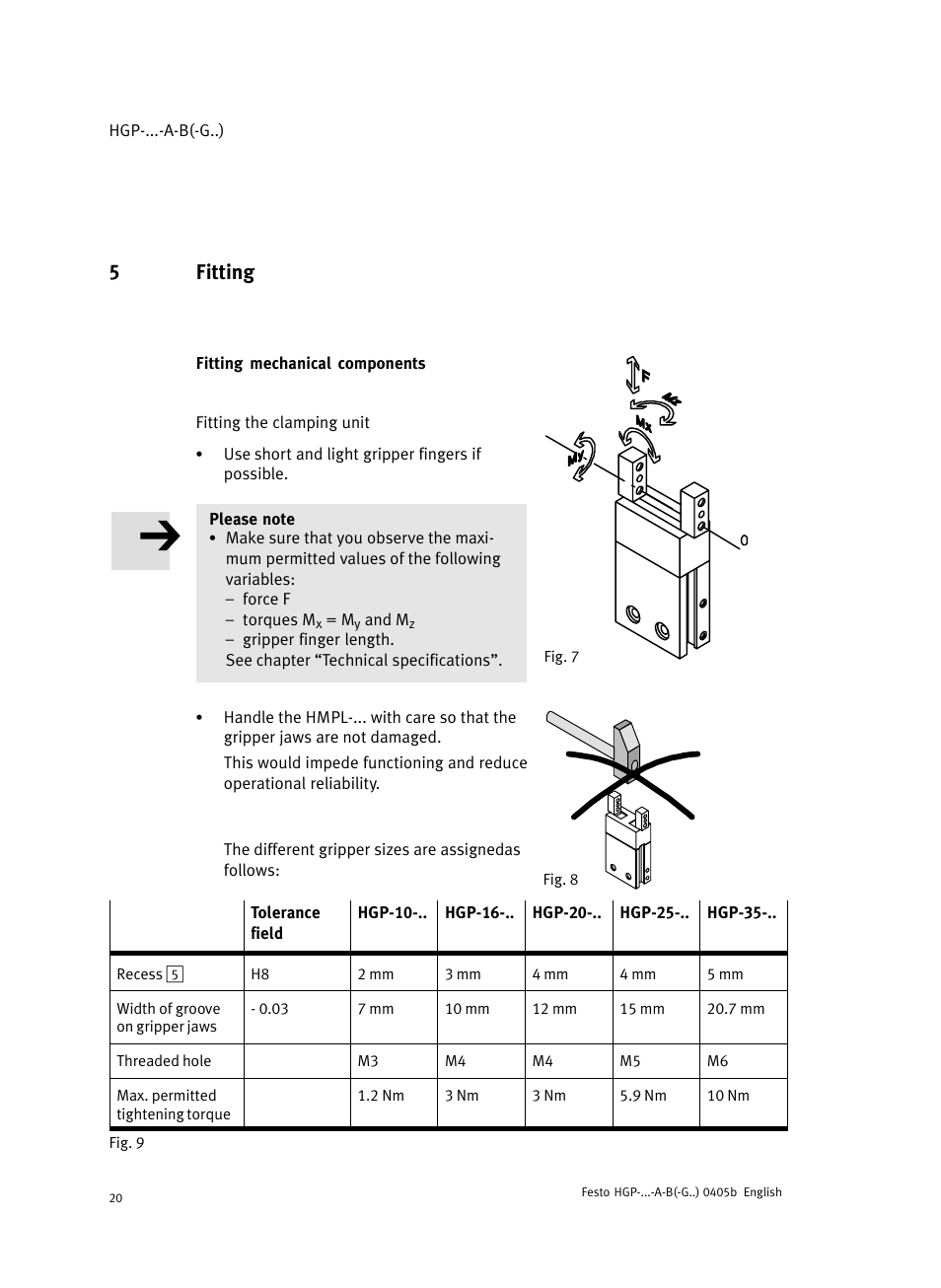 5 fitting, Fitting mechanical components, 5fitting | Festo Параллельный захват HGP User Manual | Page 20 / 88