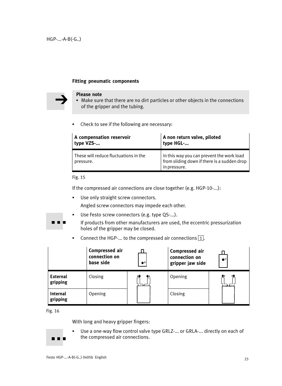 Fitting pneumatic components | Festo Параллельный захват HGP User Manual | Page 23 / 88