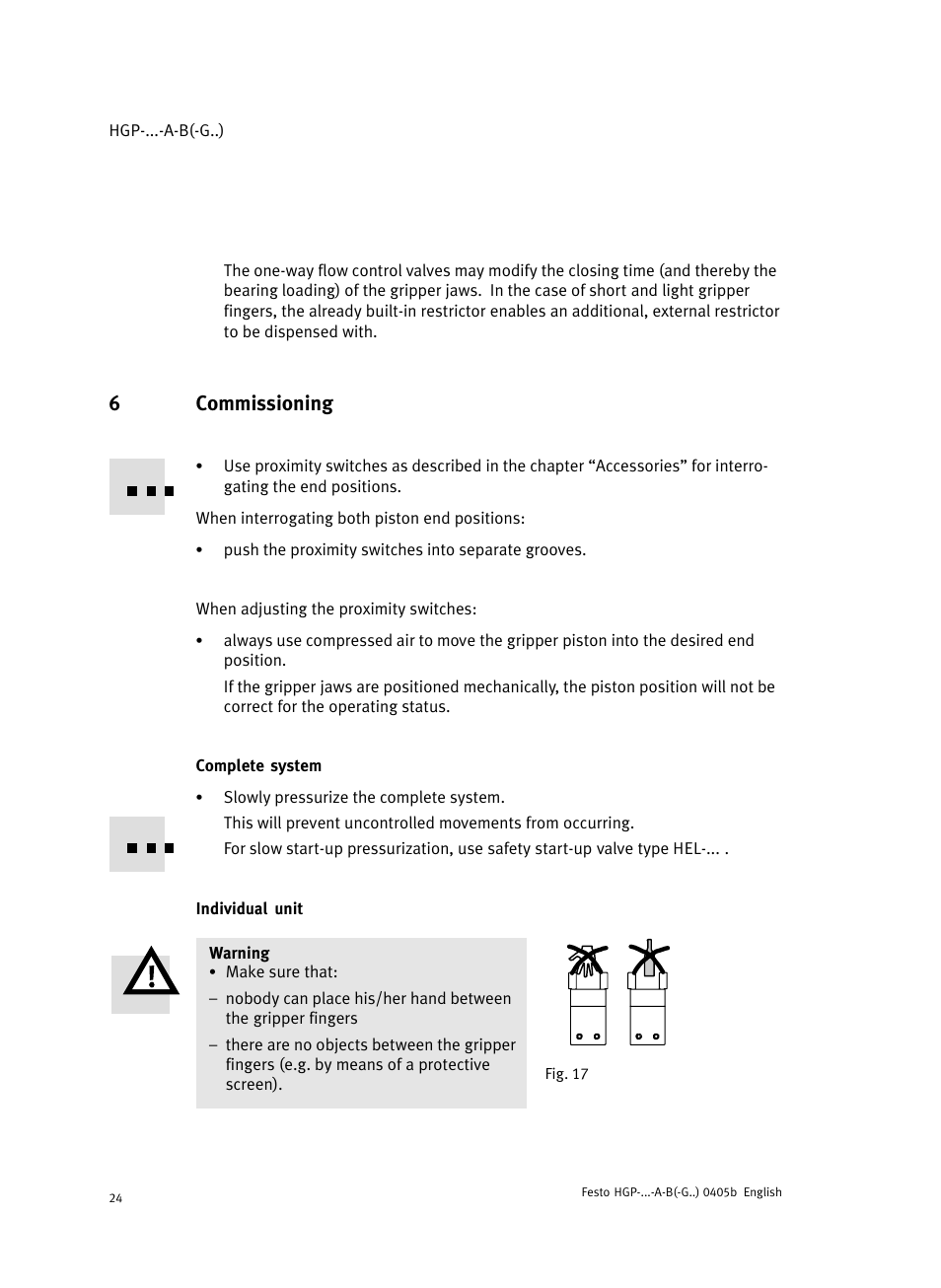 6 commissioning, Complete system, Individual unit | 6commissioning | Festo Параллельный захват HGP User Manual | Page 24 / 88