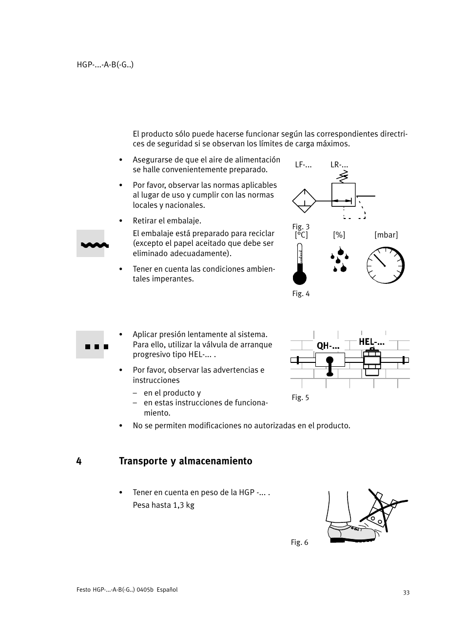 4 transporte y almacenamiento, 4transporte y almacenamiento | Festo Параллельный захват HGP User Manual | Page 33 / 88